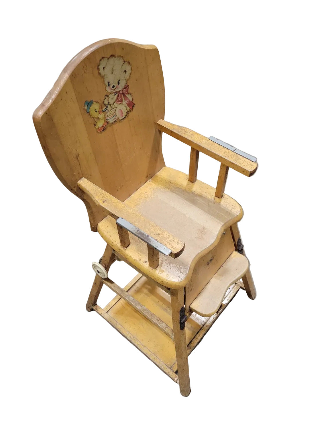 Vintage Wooden Child’s High Chair with Rolling Tray – Petersime Hi-Chair