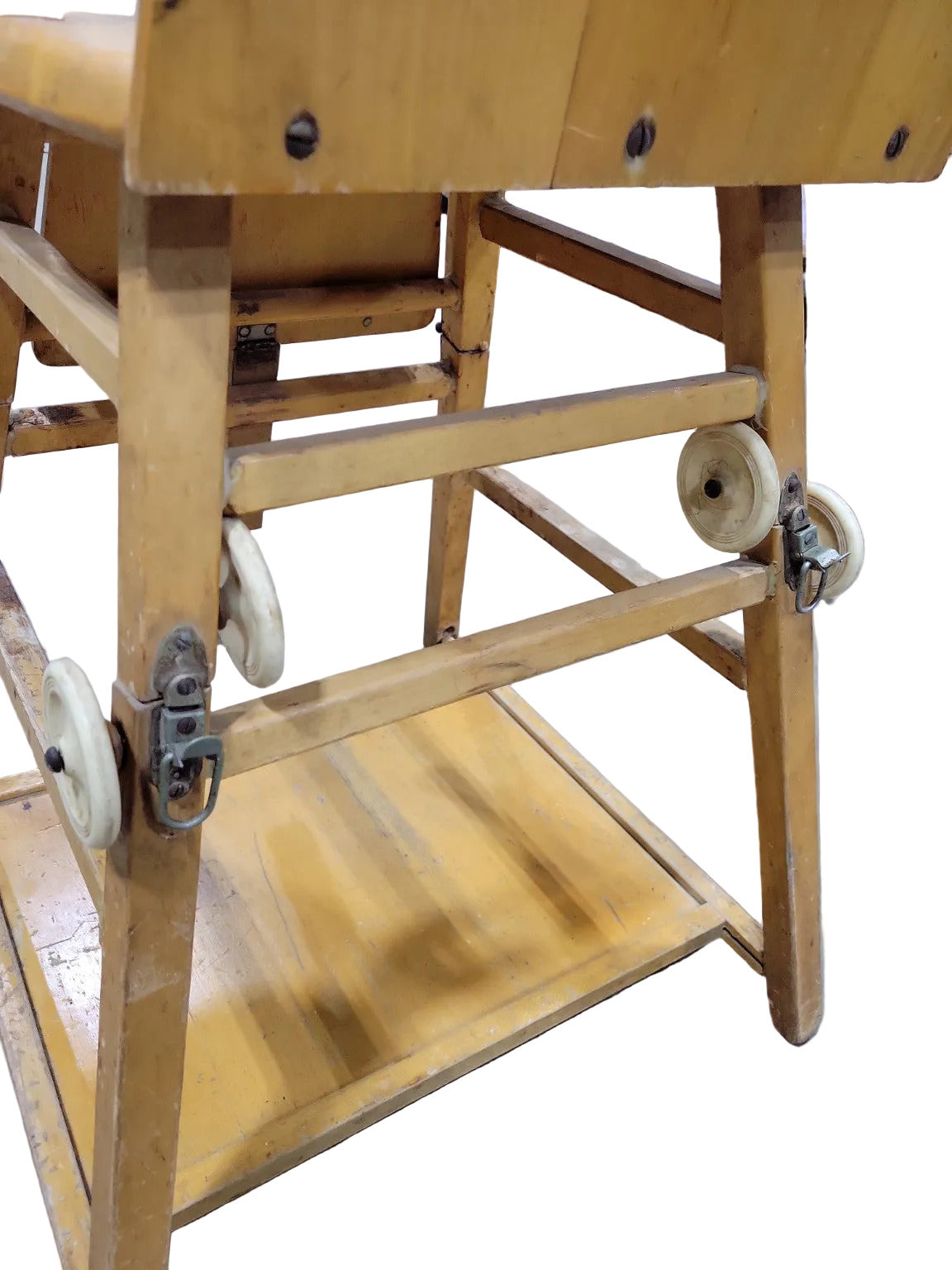 Vintage Wooden Child’s High Chair with Rolling Tray – Petersime Hi-Chair