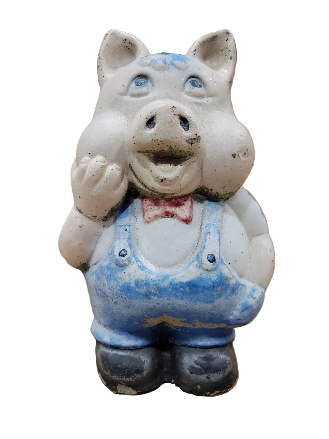 Vintage Concrete Pig Garden Statue – Farmer Overalls