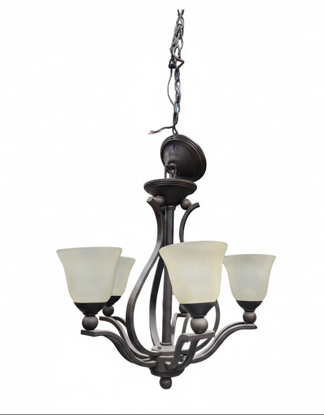 Contemporary Five-Light Metal Chandelier with Frosted Glass Shades