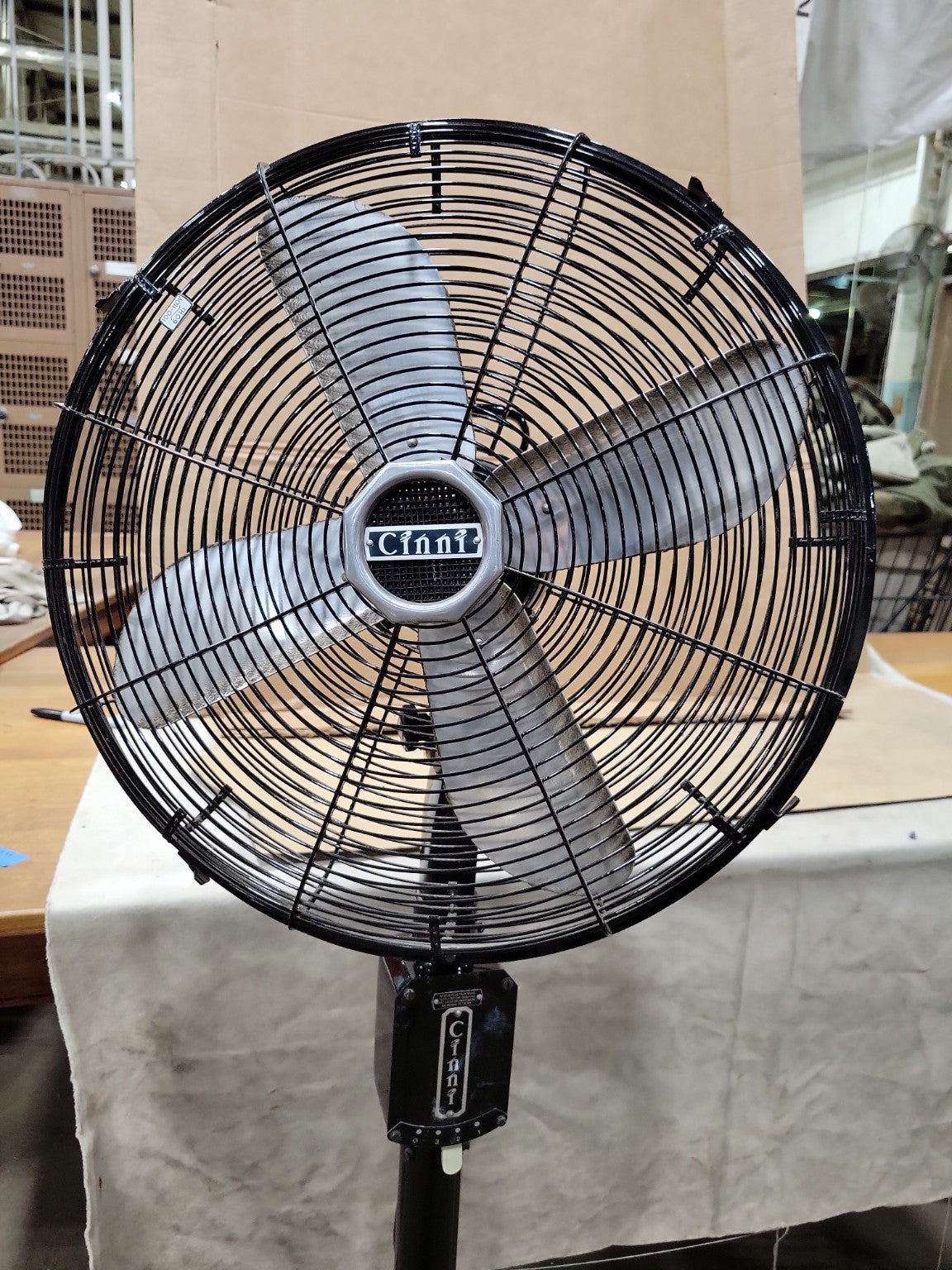 Vintage Cinni Industrial Pedestal Fan with Rolling Base