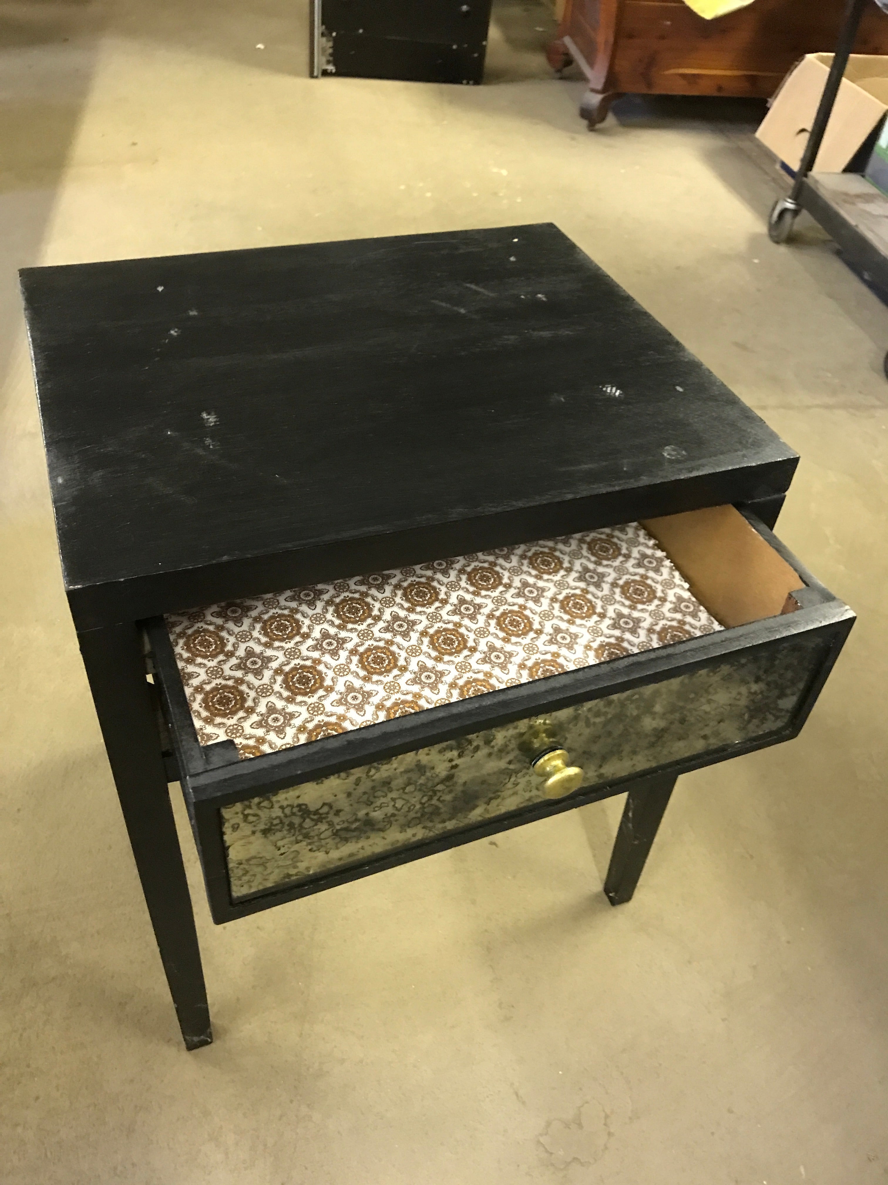Black Mirrored Drawer Side Table
