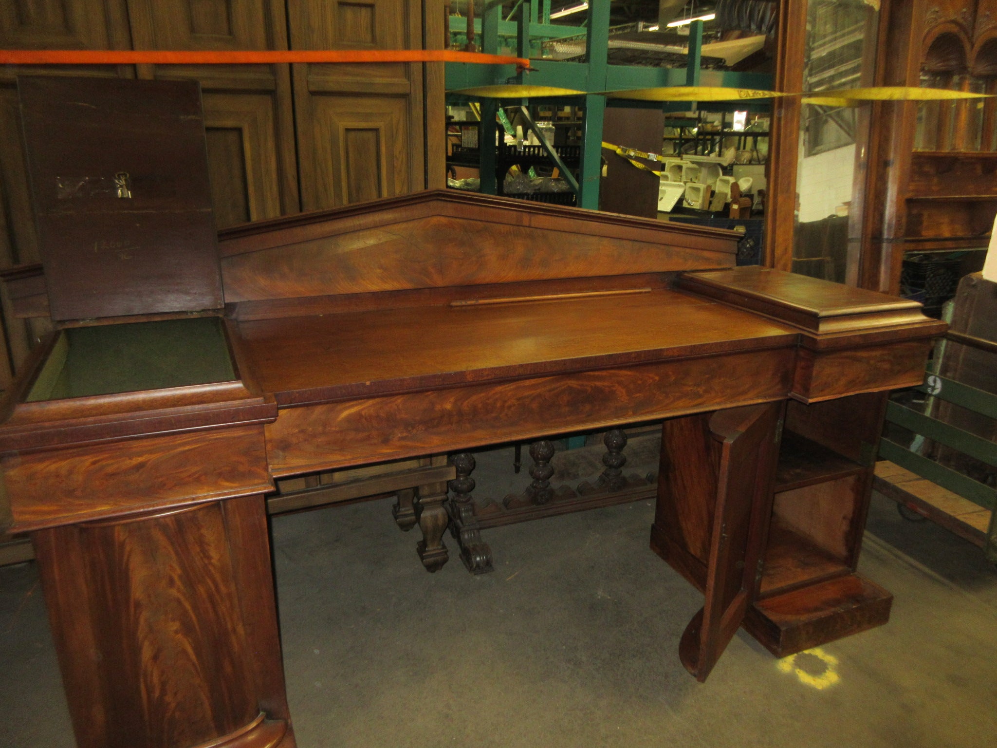 Mahogany Twin Pedestal Style Sideboard Table with Integrated Storage