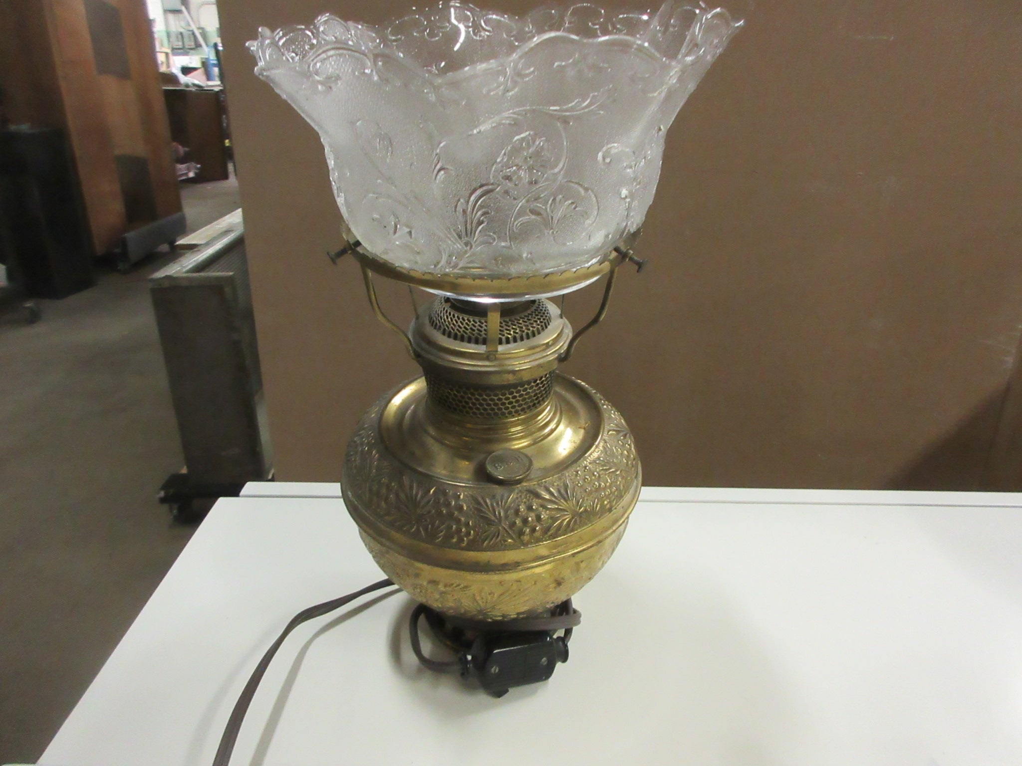B & H Brass Parlor Light with Etched Glass