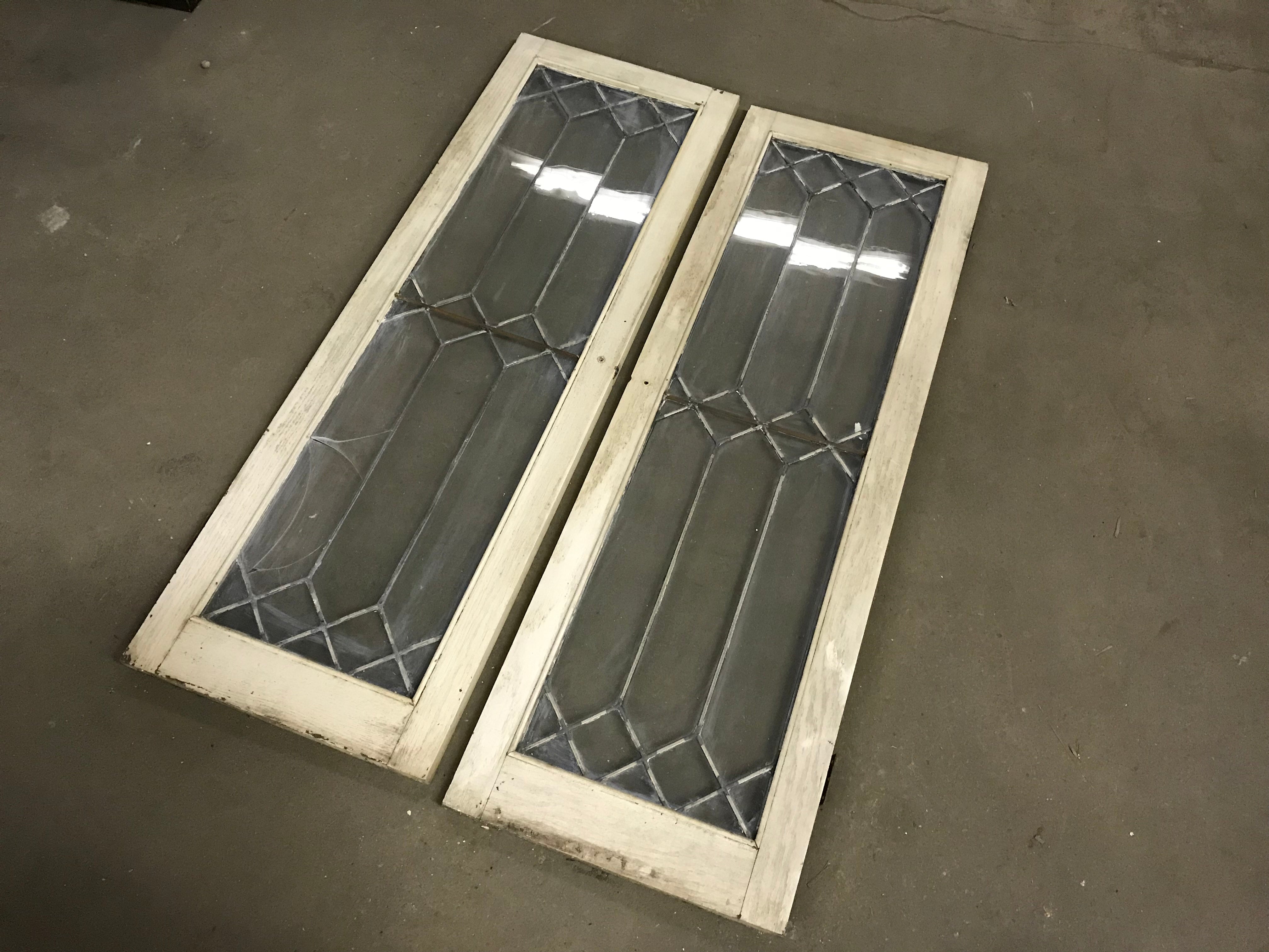 Pair of Tall Leaded Glass Cabinet Doors