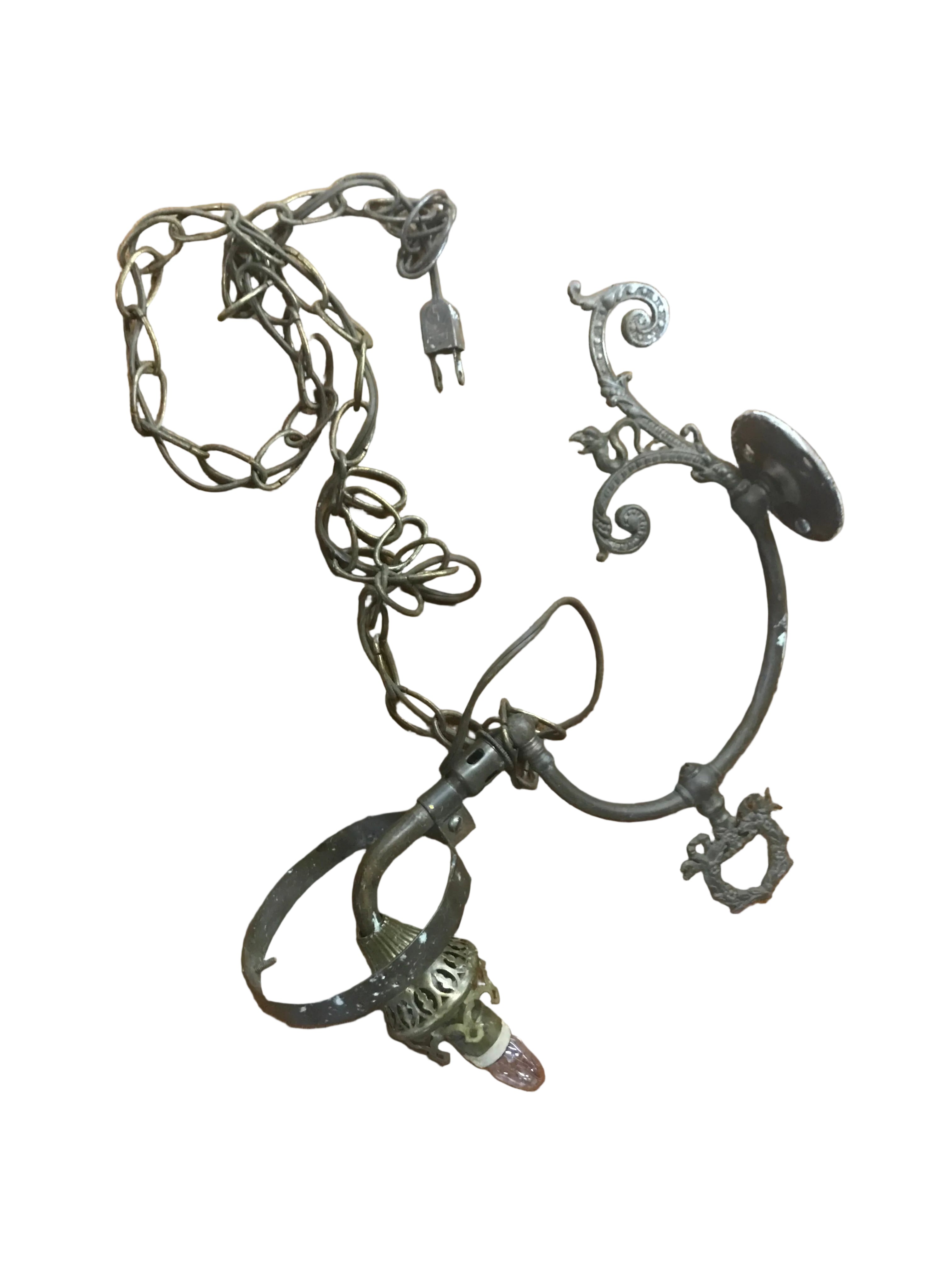 Vintage Victorian Brass Wall Sconce Light Fixture with Chain