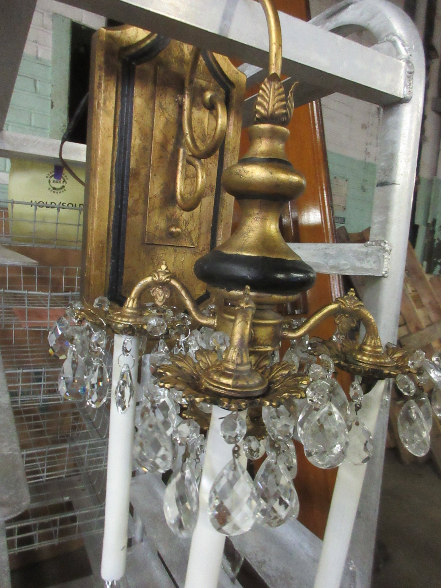 Giltwood 5 Arm Italian Wall Sconce with Prisms