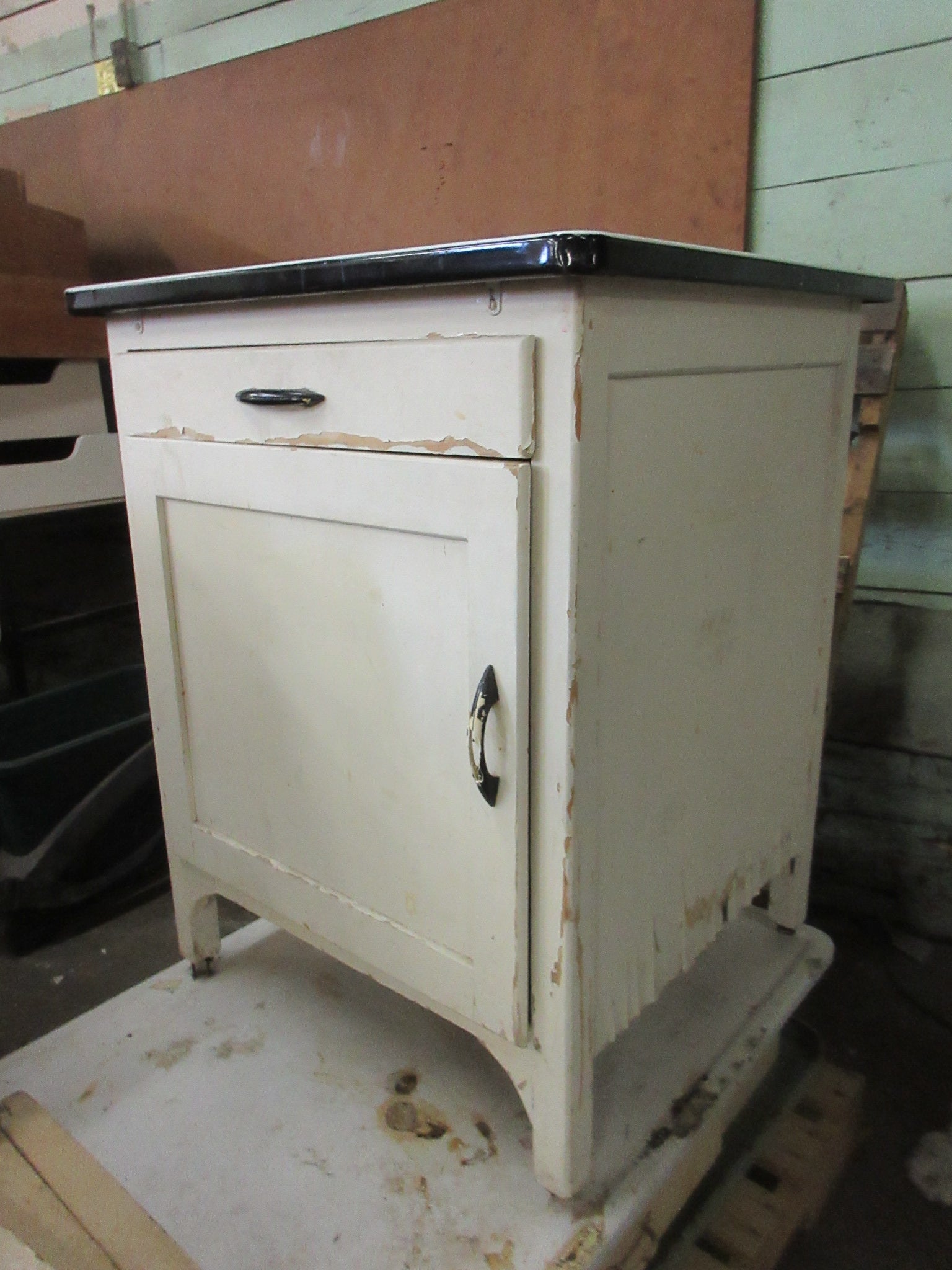 Enamel Top Cabinet on Casters