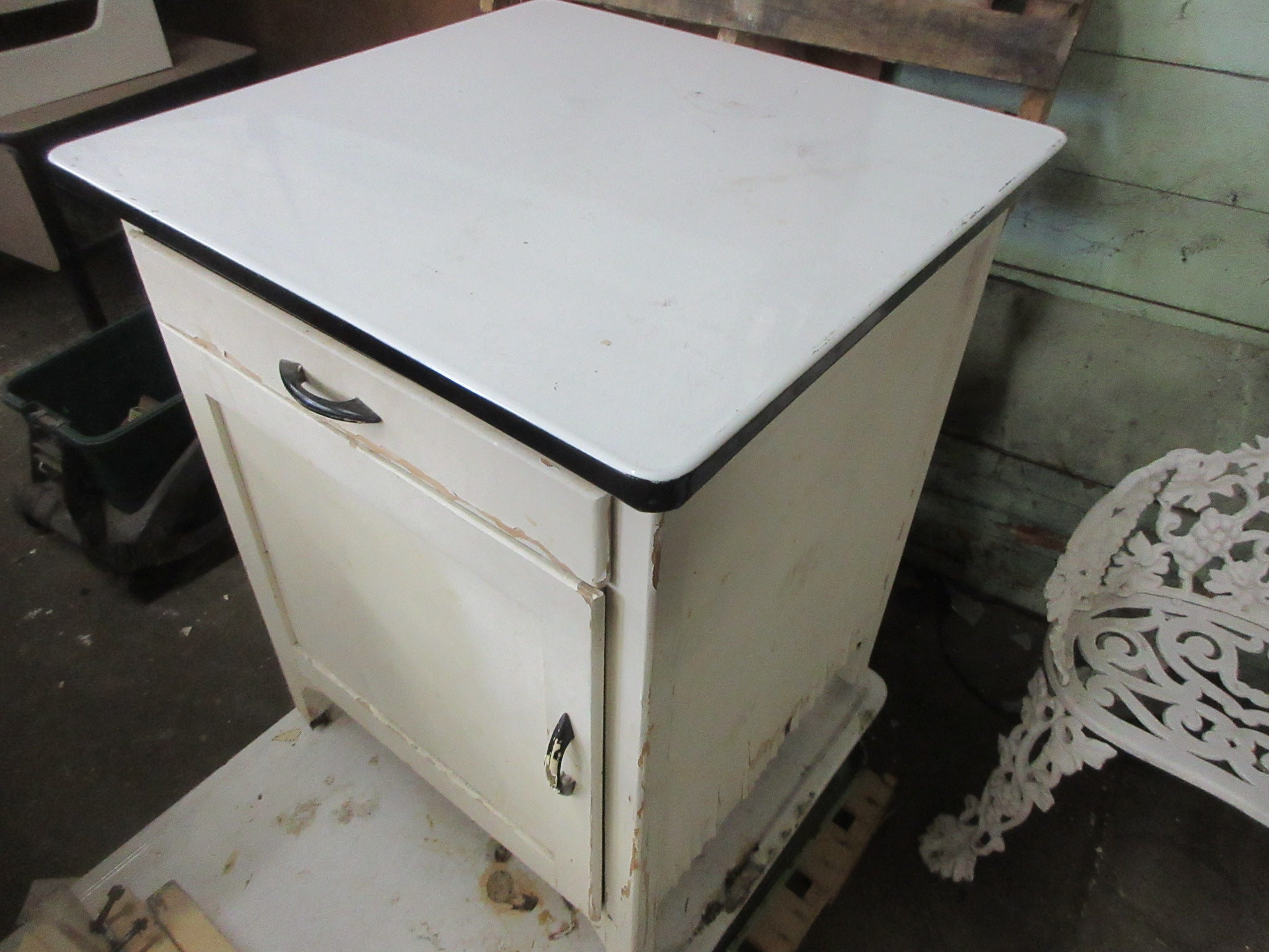 Enamel Top Cabinet on Casters