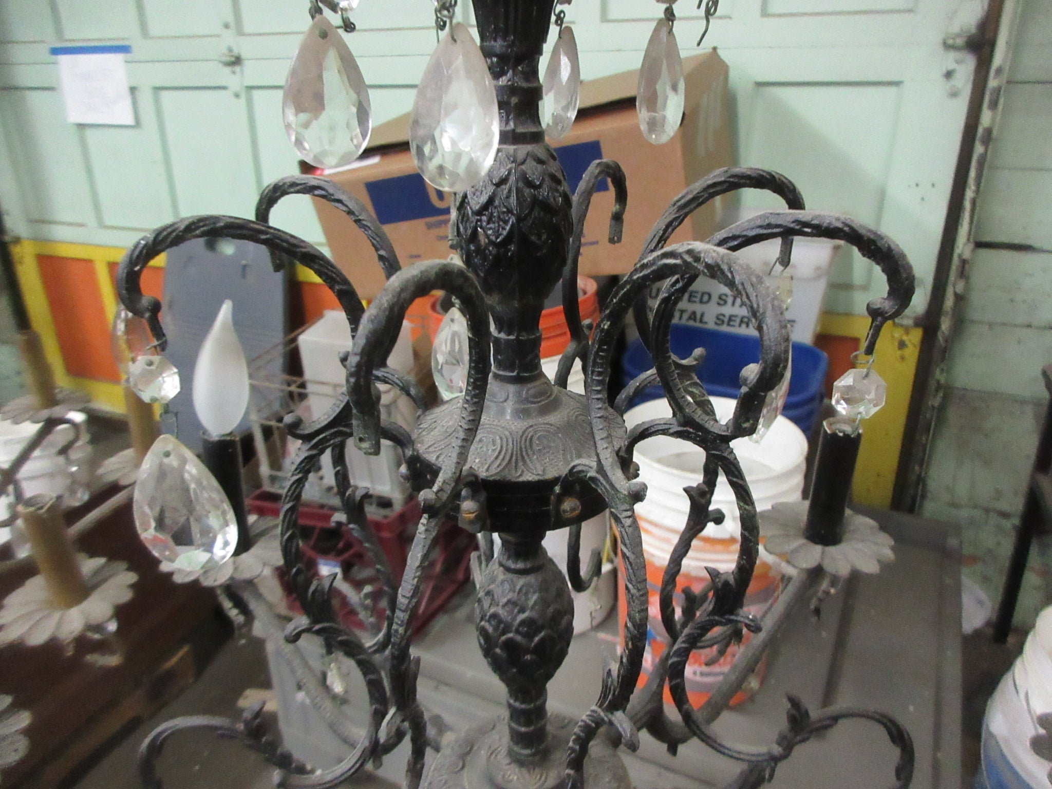 Cast Iron Crystal Chandelier