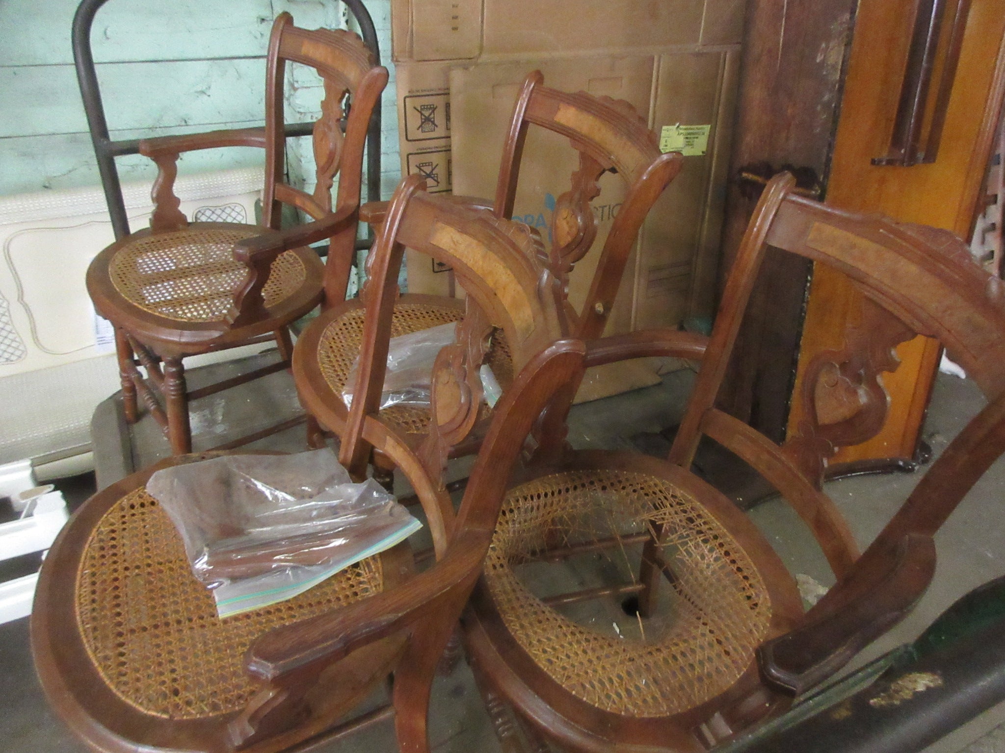 Set of Four Handmade Cane Seat Chairs (as-is)