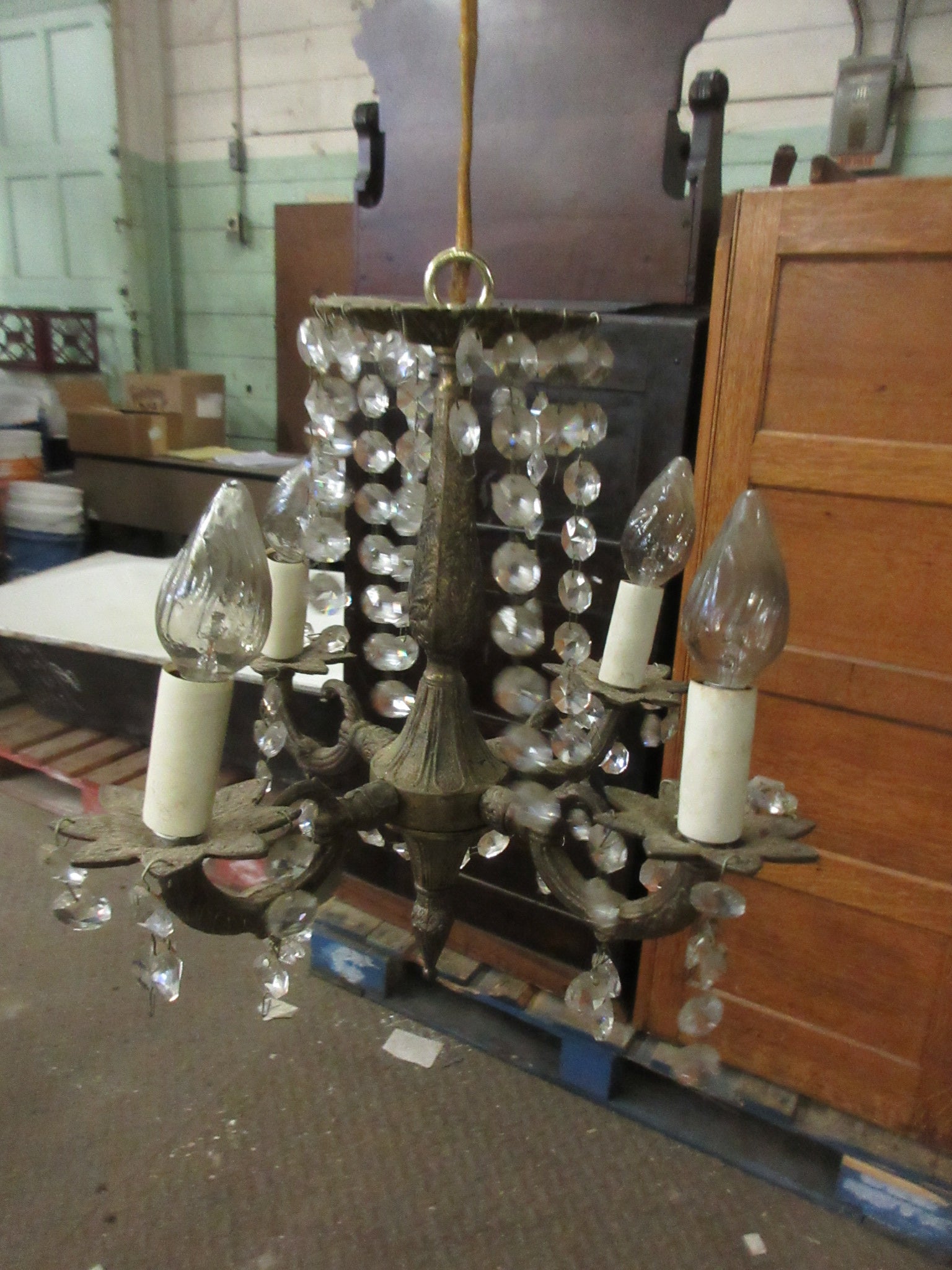 Brass Pendant Four Light Chandelier