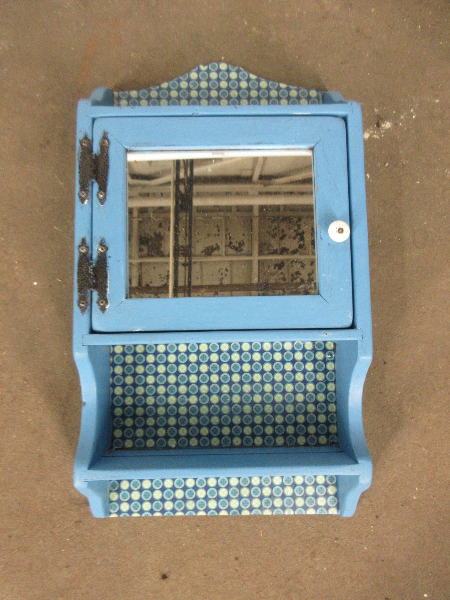 Painted Blue Mirrored Wall Mount Cabinet