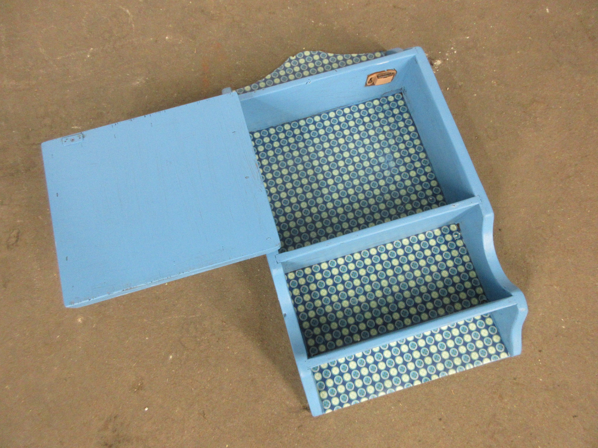Painted Blue Mirrored Wall Mount Cabinet