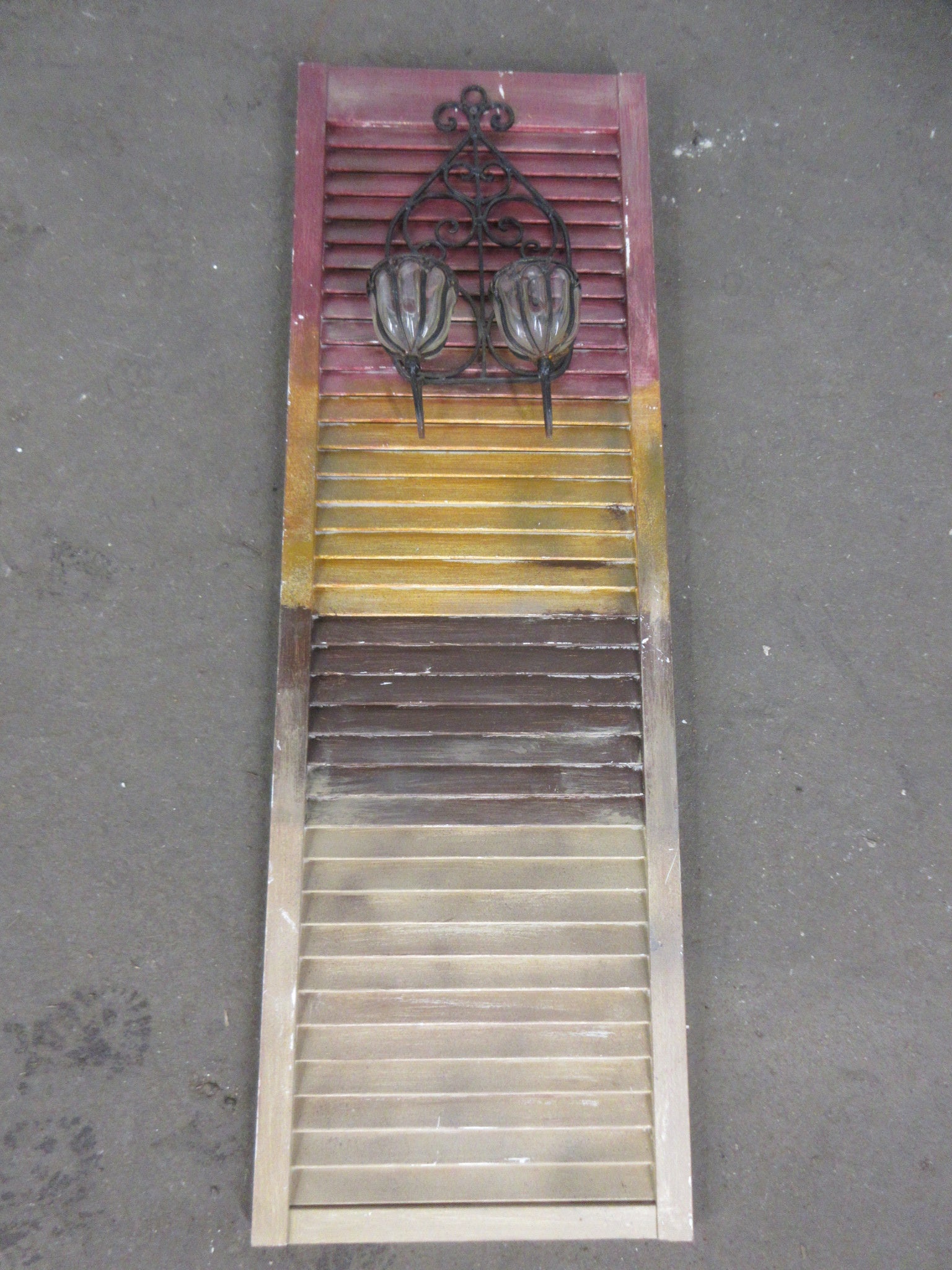 Painted Decorative Shutter with Mounted Candle Sconces