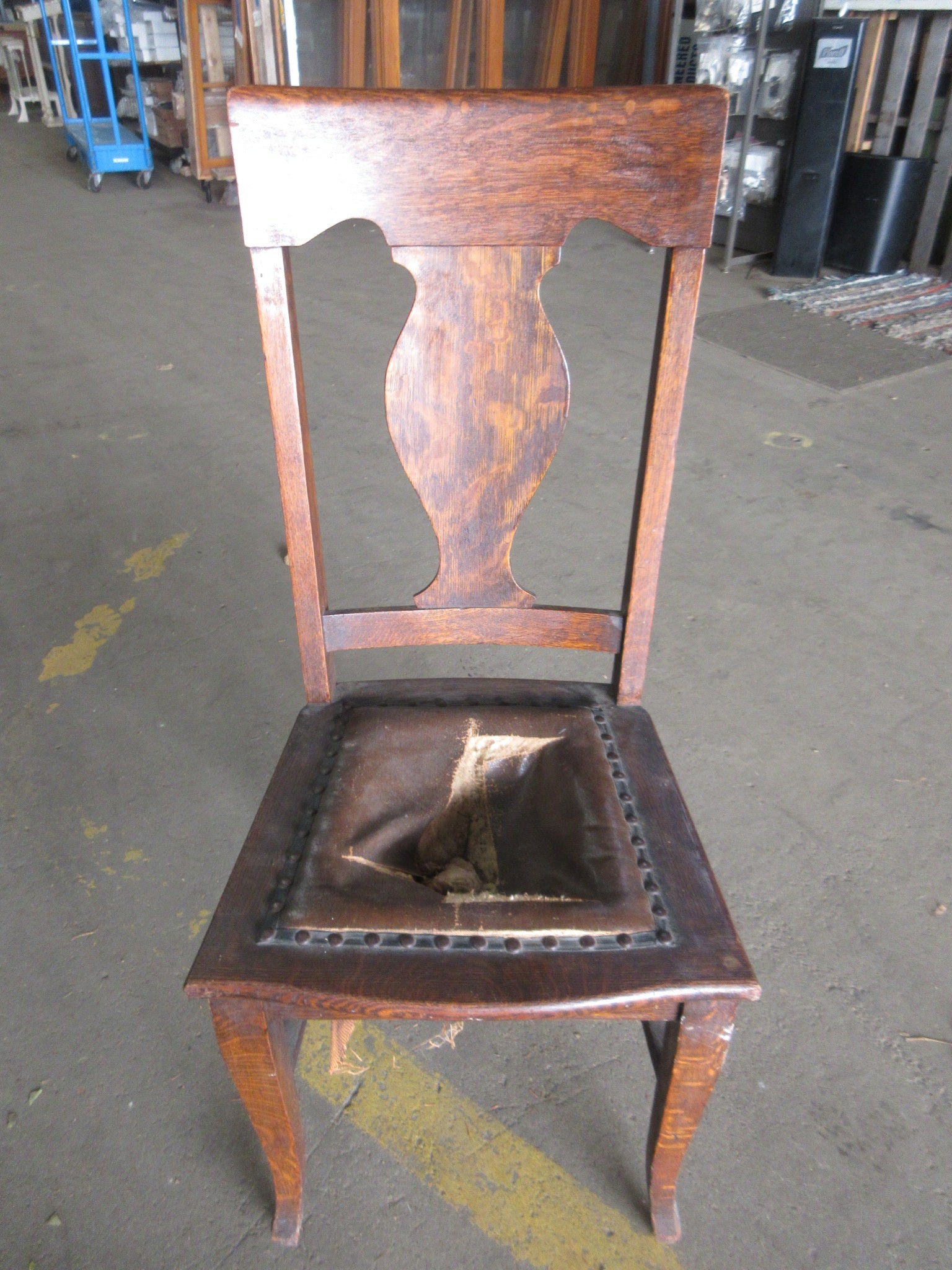 Antique Wooden Dining Chair with Nail Head Trim