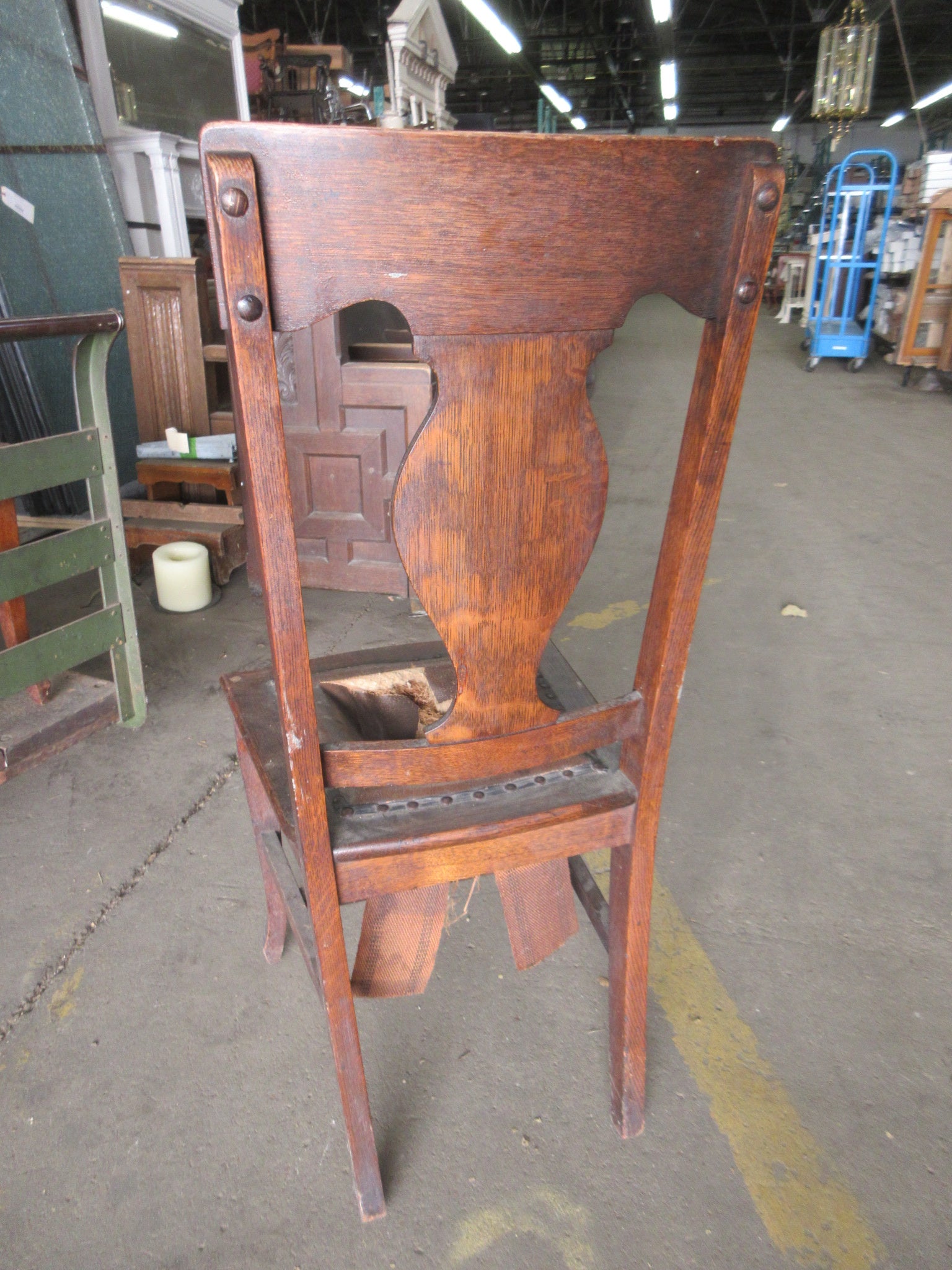 Antique Wooden Dining Chair with Nail Head Trim