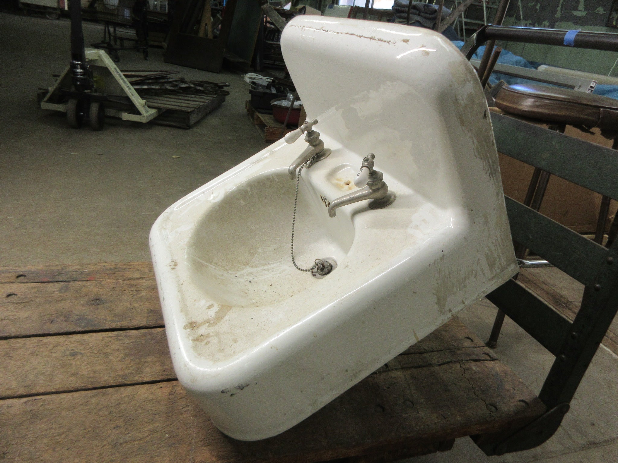 Cast Iron Wall Mount Sink with Integrated Backsplash