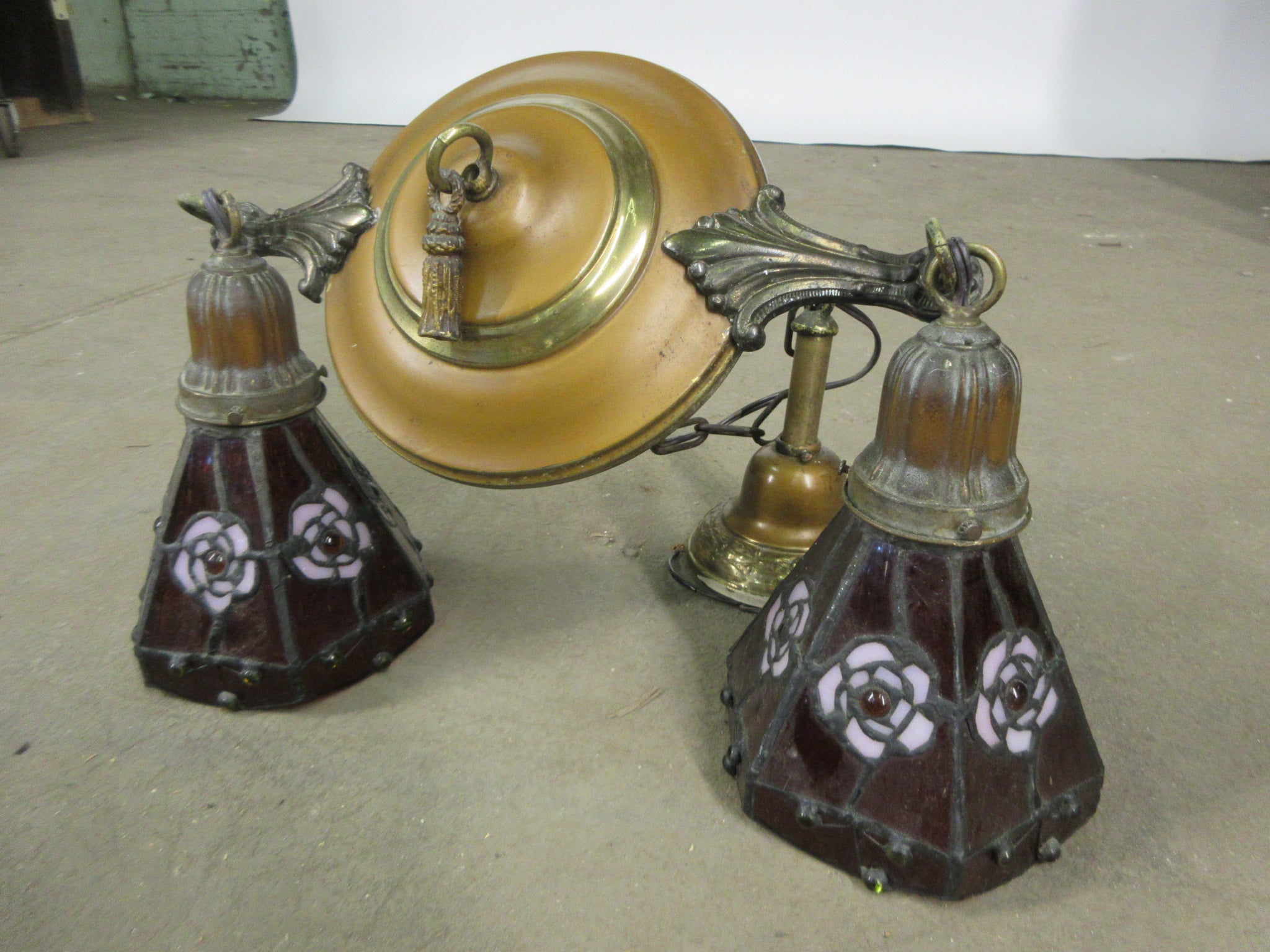 Vintage Colored Glass Two Pendant Light