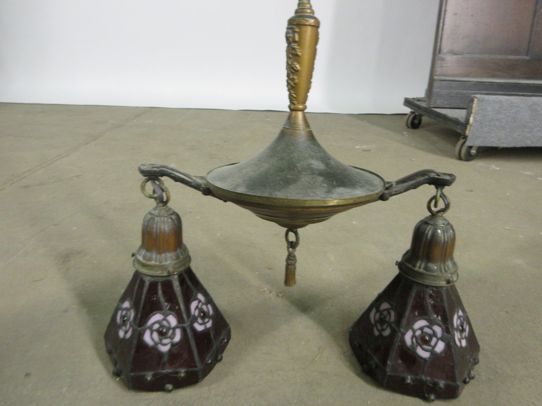 Vintage Colored Glass Two Pendant Light