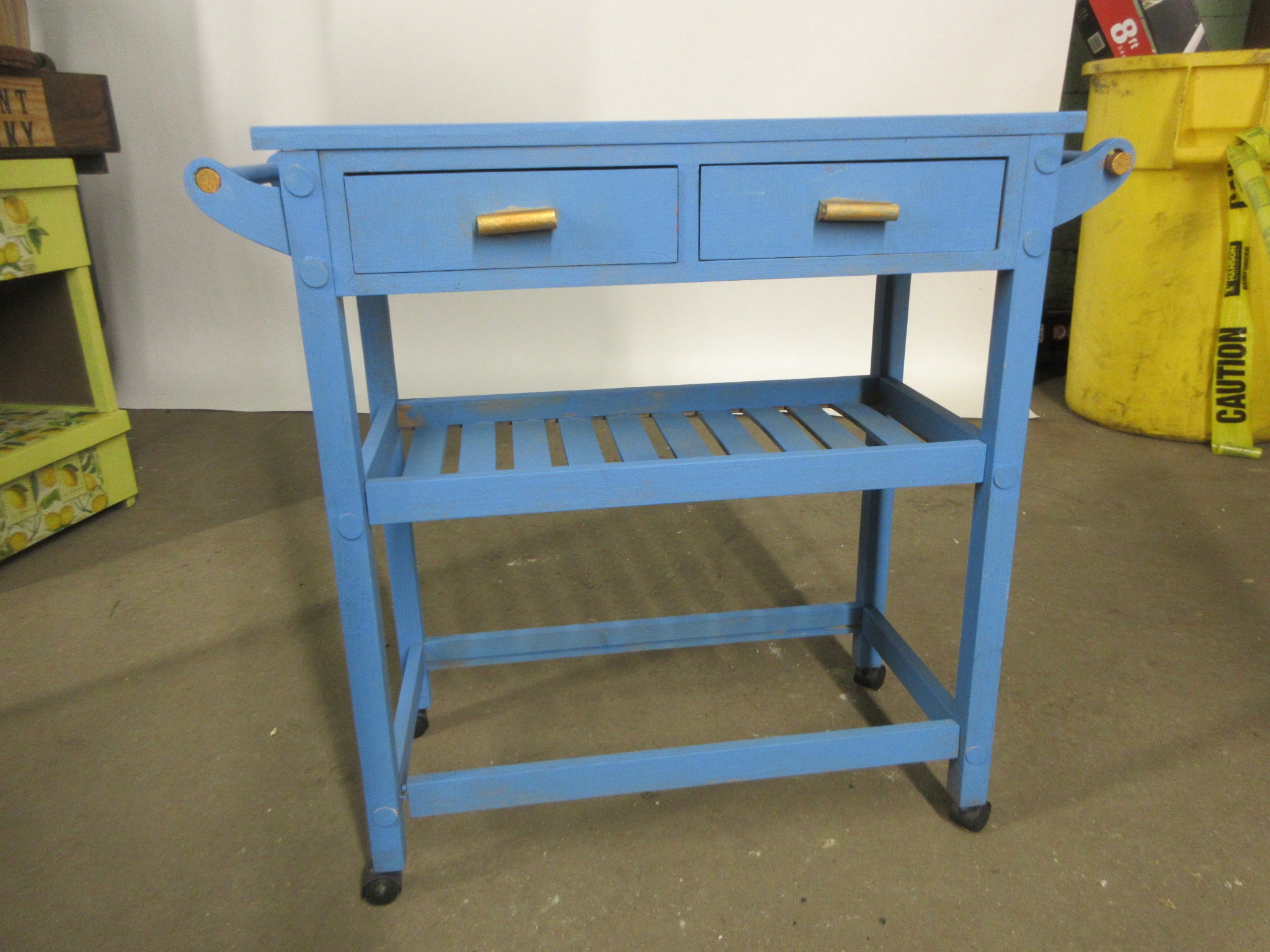 Painted Blue Cart with Casters