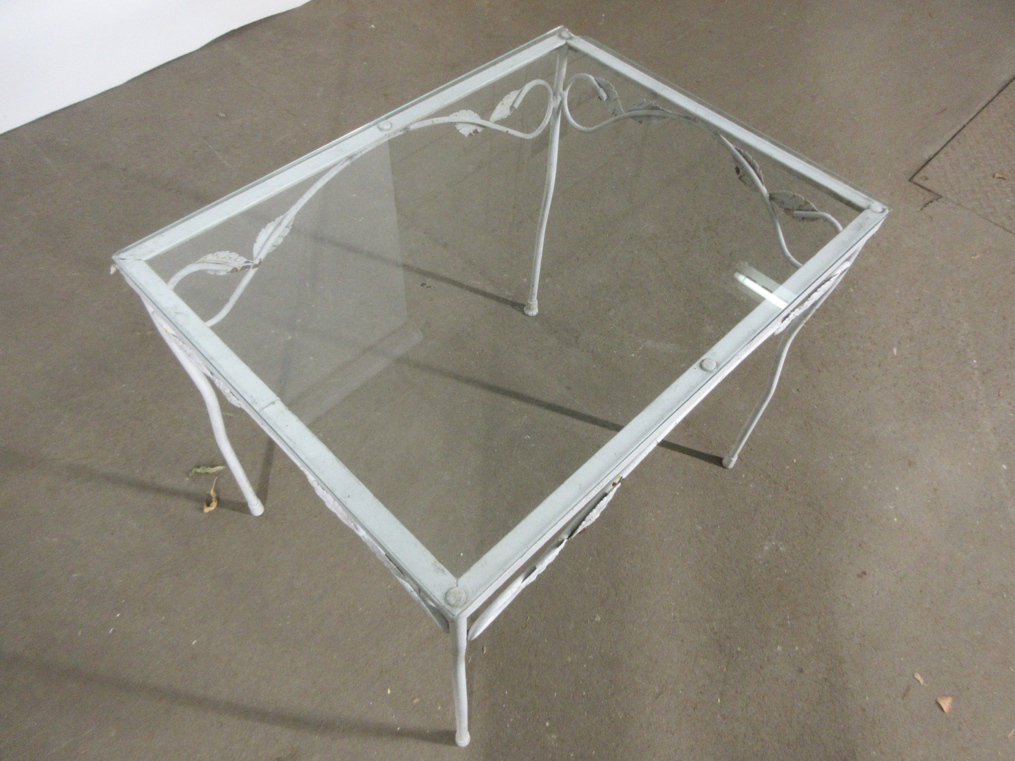 Vintage Metal Glass Top Patio Table
