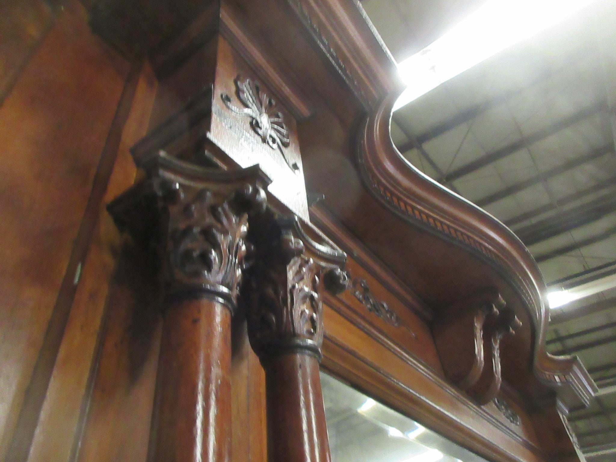 Carved Reclaimed Mantle with Beveled Mirror