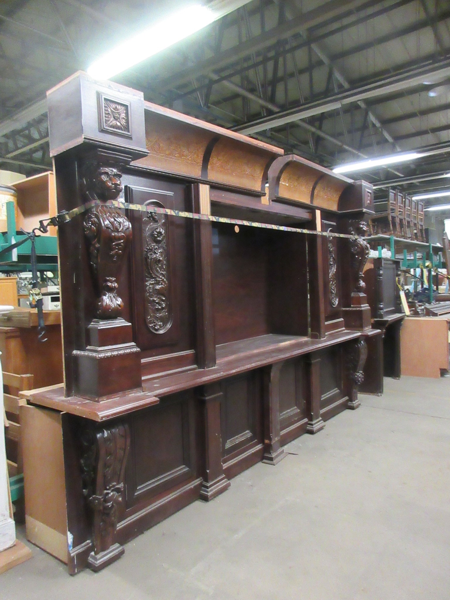 Vintage Carved English Pub Bar Back
