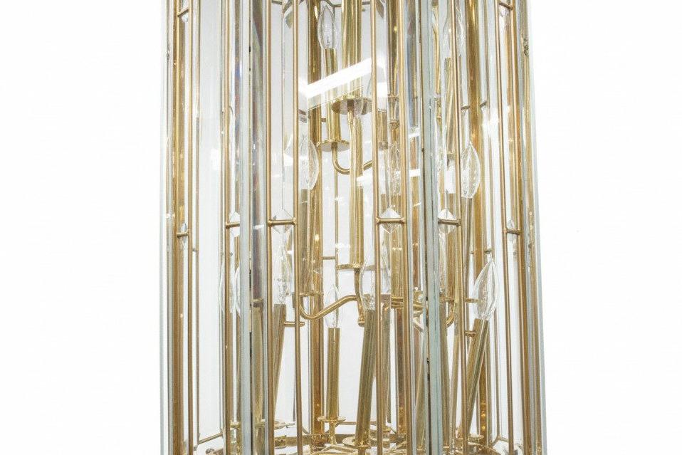 Postmodern Brass and Glass Cylinder Chandelier – 5’ Tall –  AS IS