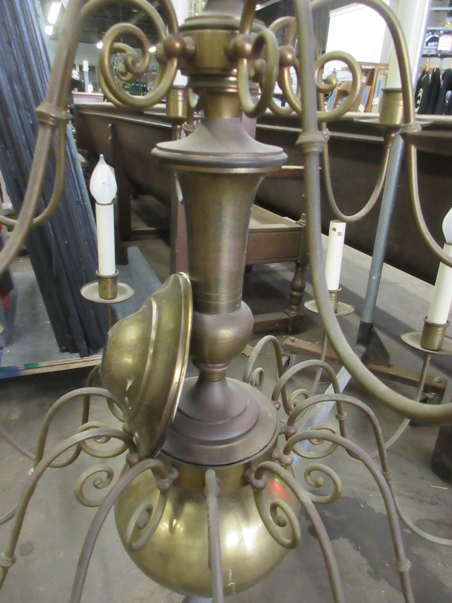 Antique Oversized Brass Two Tier Chandelier