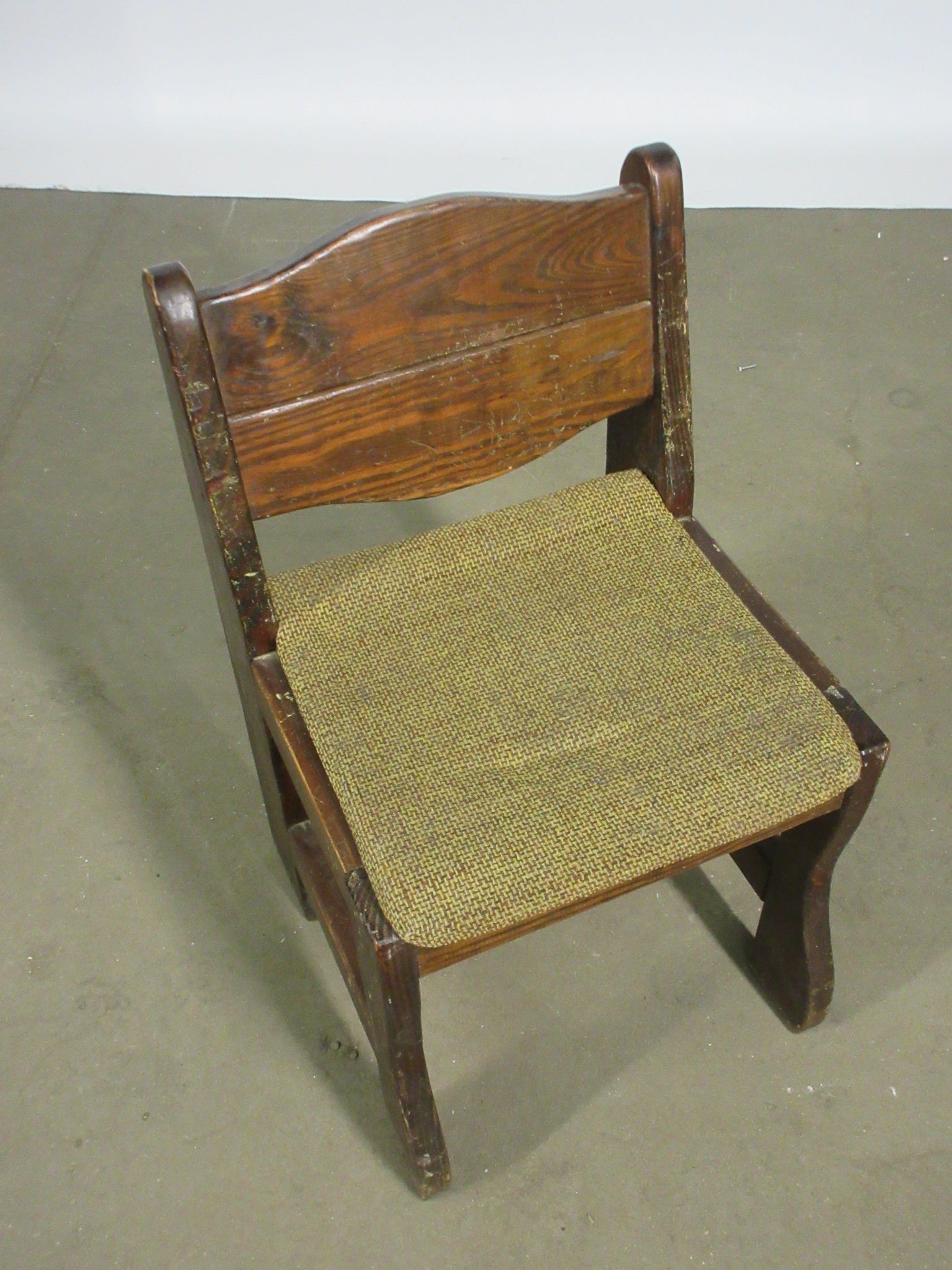 Vintage Wooden Low Back Chair with Upholstered Seat