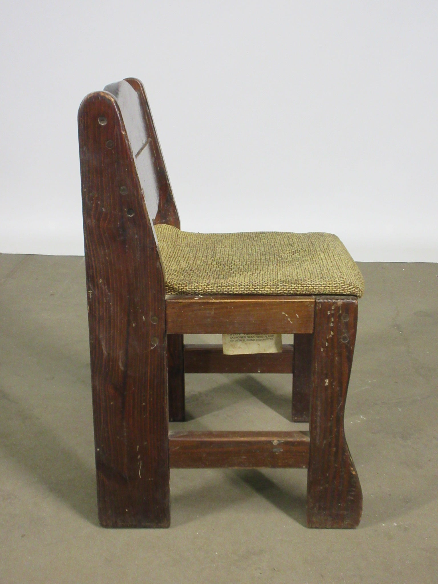 Vintage Wooden Low Back Chair with Upholstered Seat
