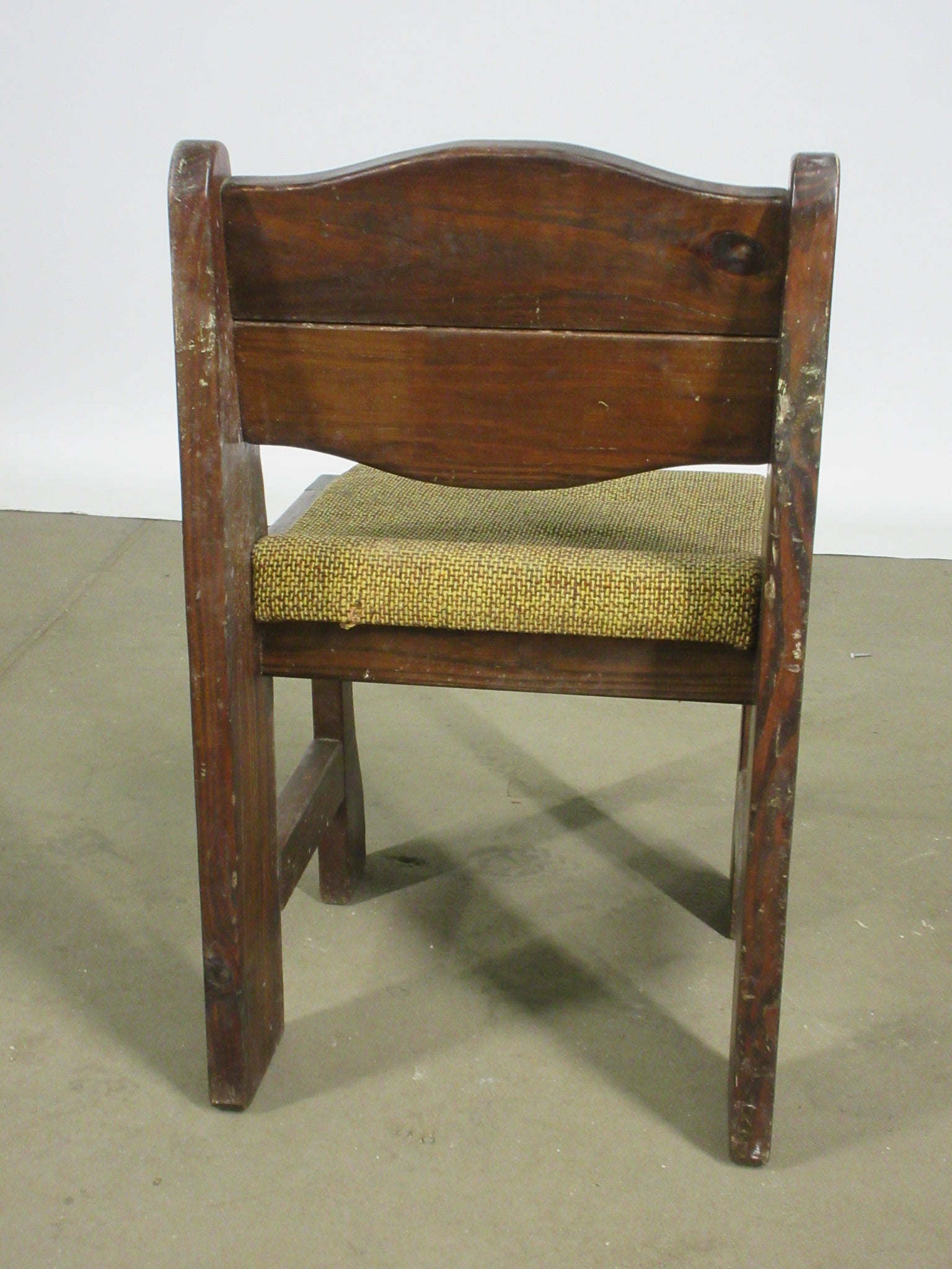 Vintage Wooden Low Back Chair with Upholstered Seat