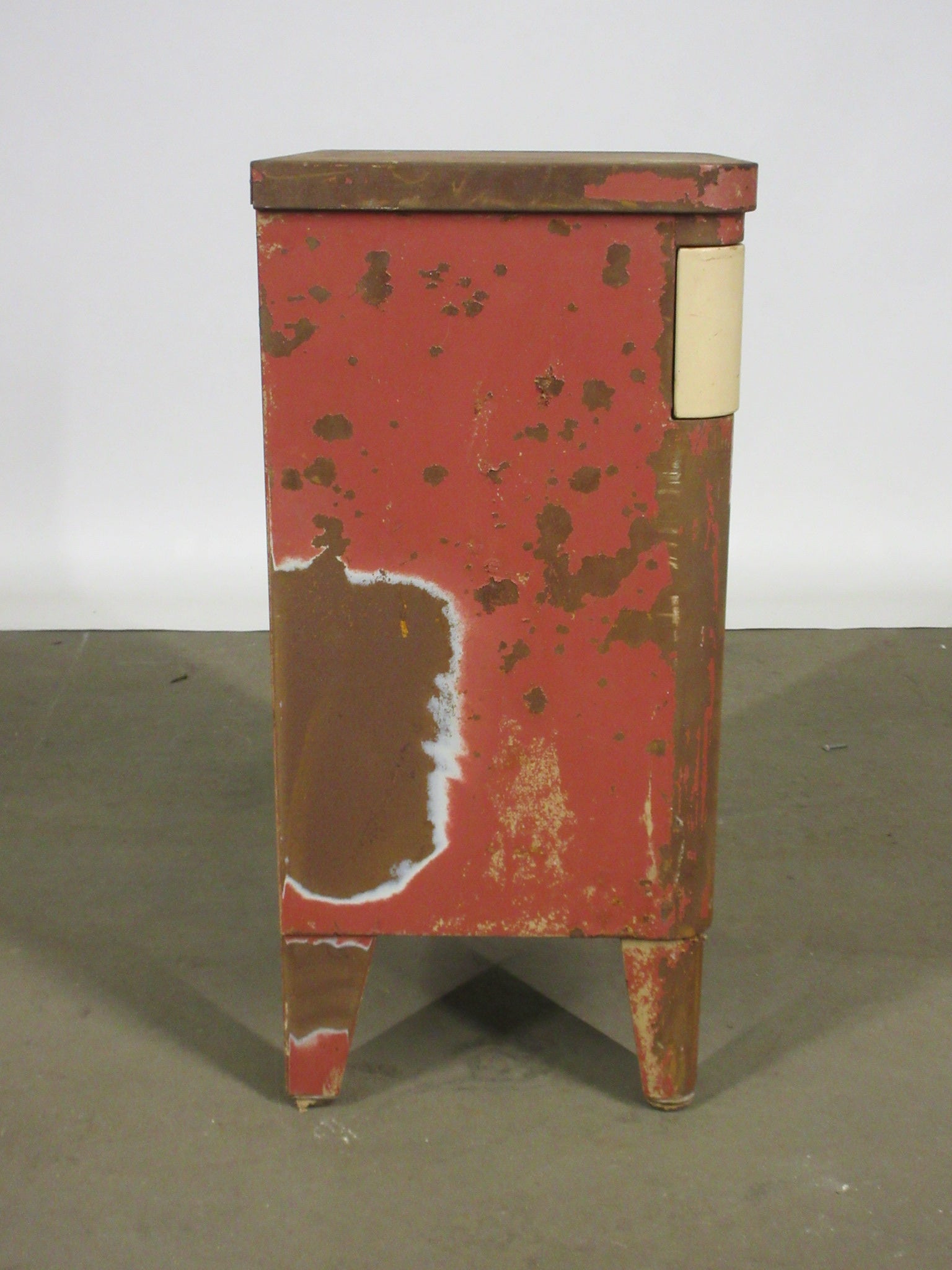 Vintage Distressed Metal Norman Bel Geddes for Simmons Night Stand with Pull
