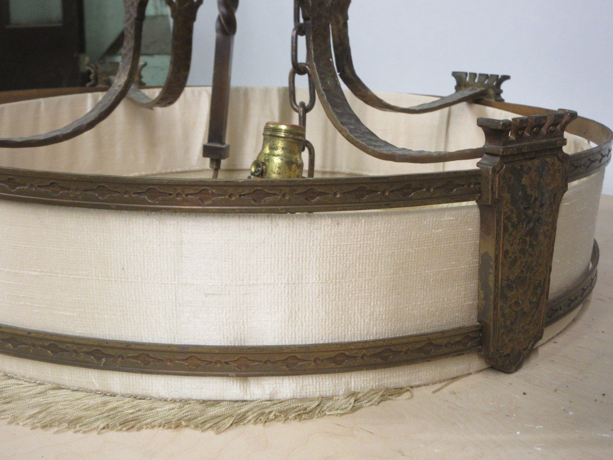 Ceiling Mount Fringed Three Light Chandelier