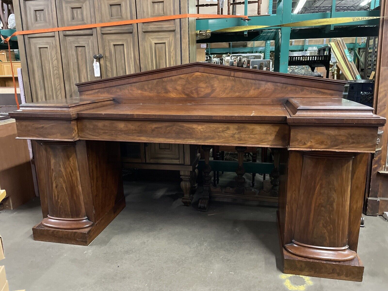 Mahogany Twin Pedestal Style Sideboard Table with Integrated Storage