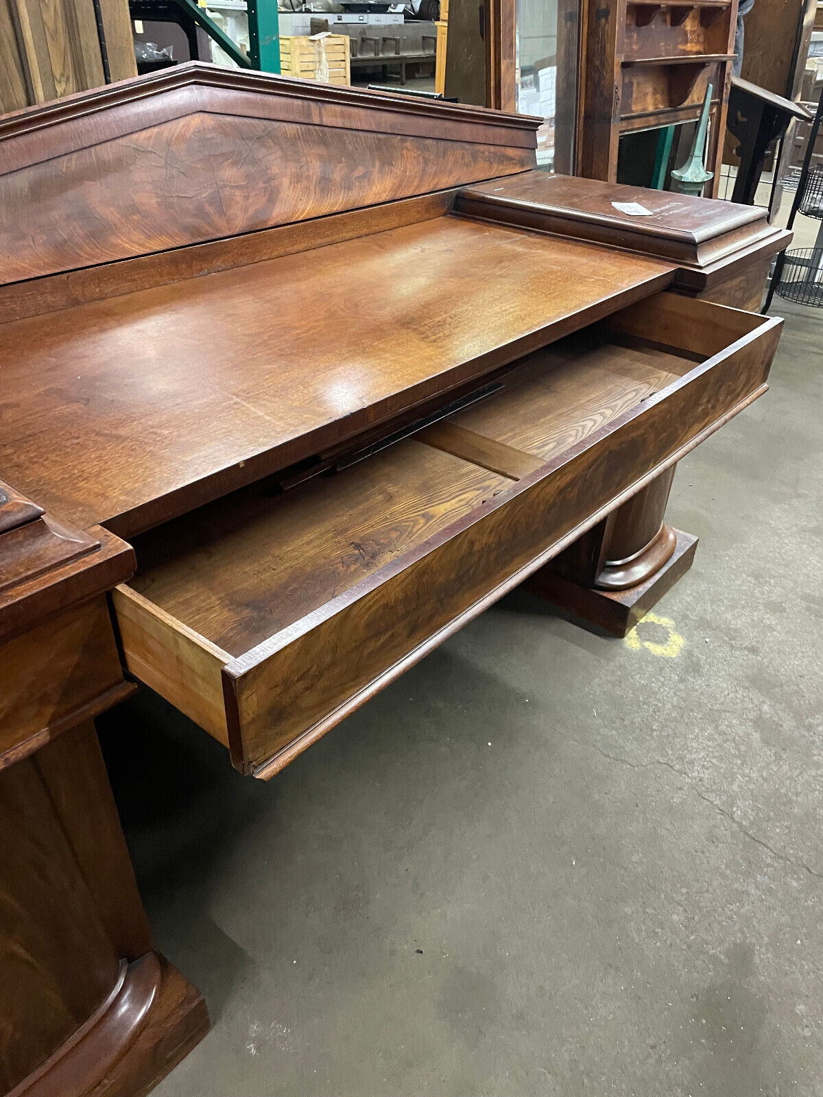 Mahogany Twin Pedestal Style Sideboard Table with Integrated Storage