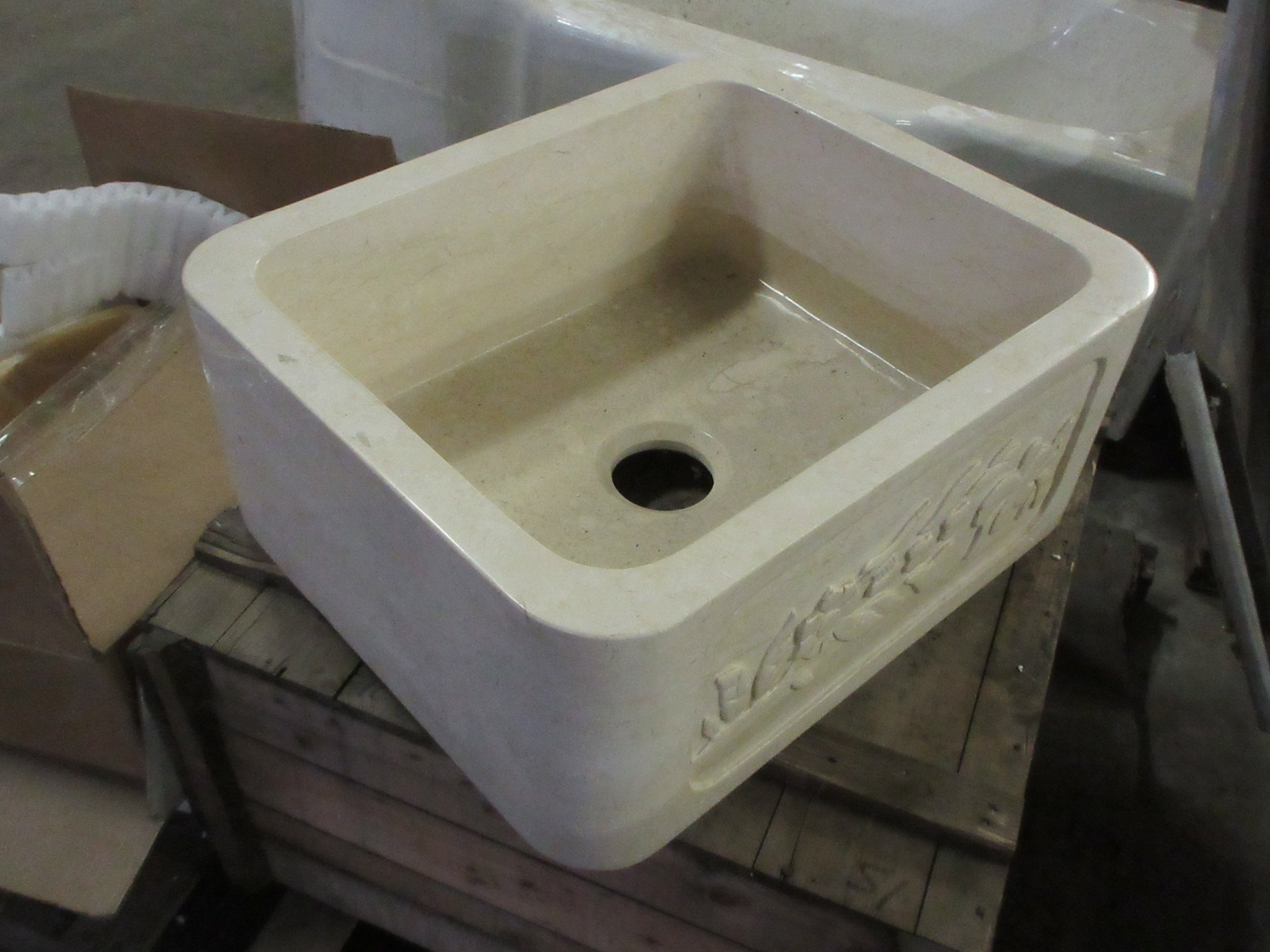 Farmhouse Stone Sink Natural Floral Single Bowl