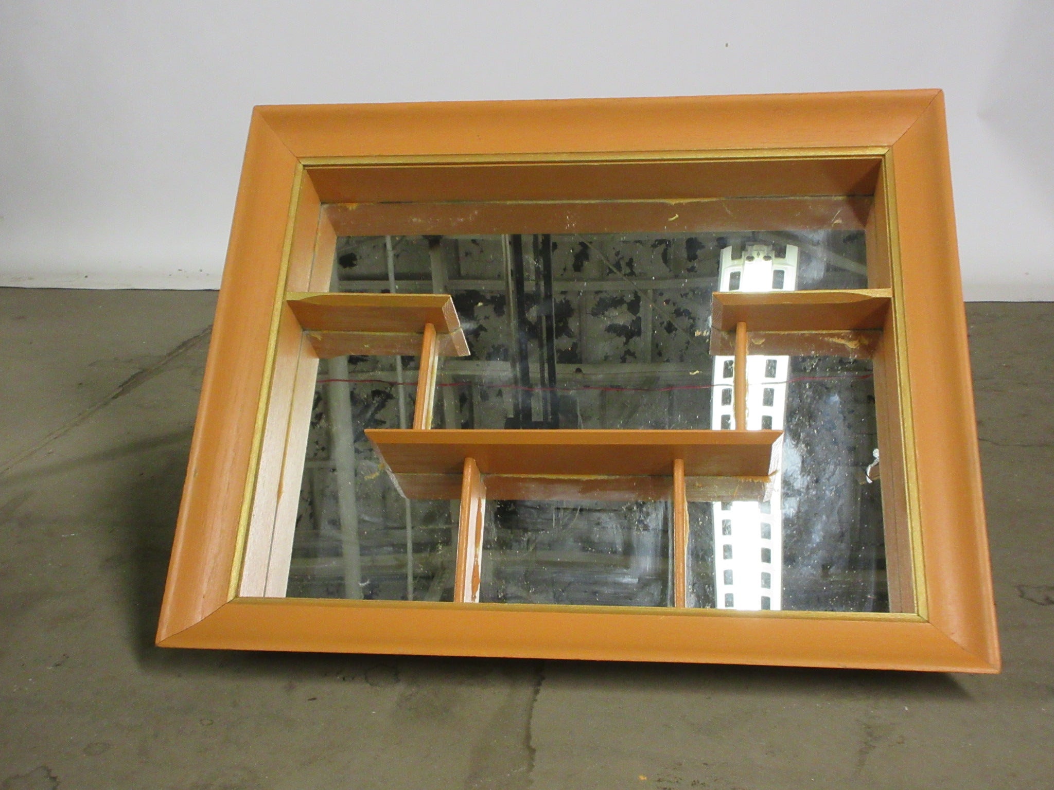 Painted Orange Wall Mount Mirror Shelf