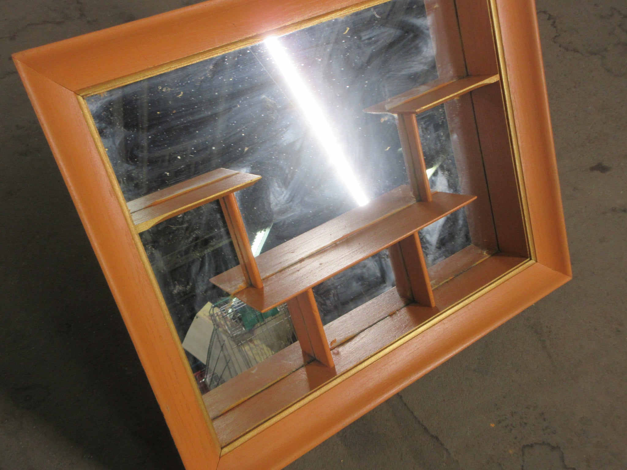 Painted Orange Wall Mount Mirror Shelf