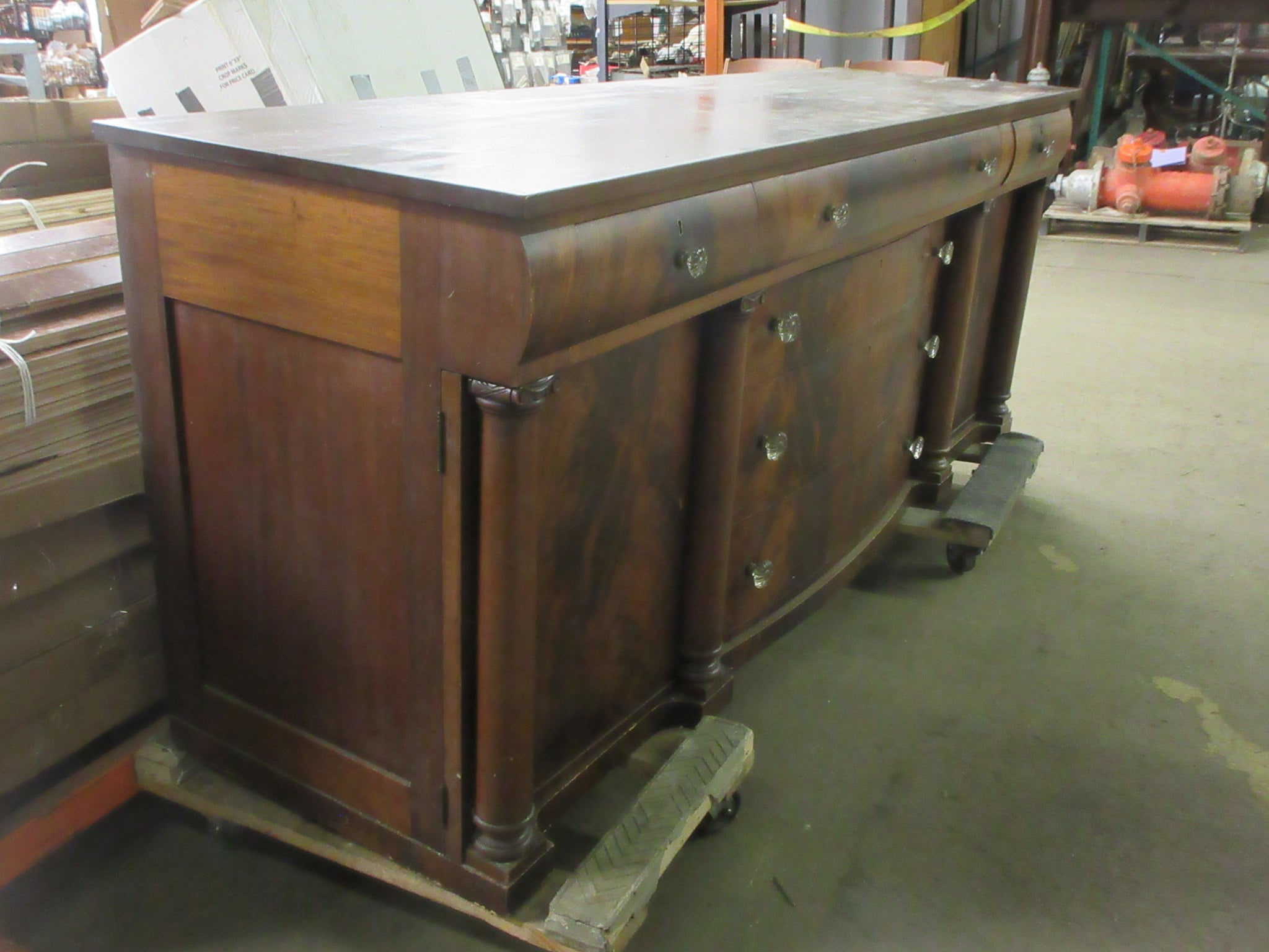 Vintage 7' Wood Six Drawer Sideboard with Storage