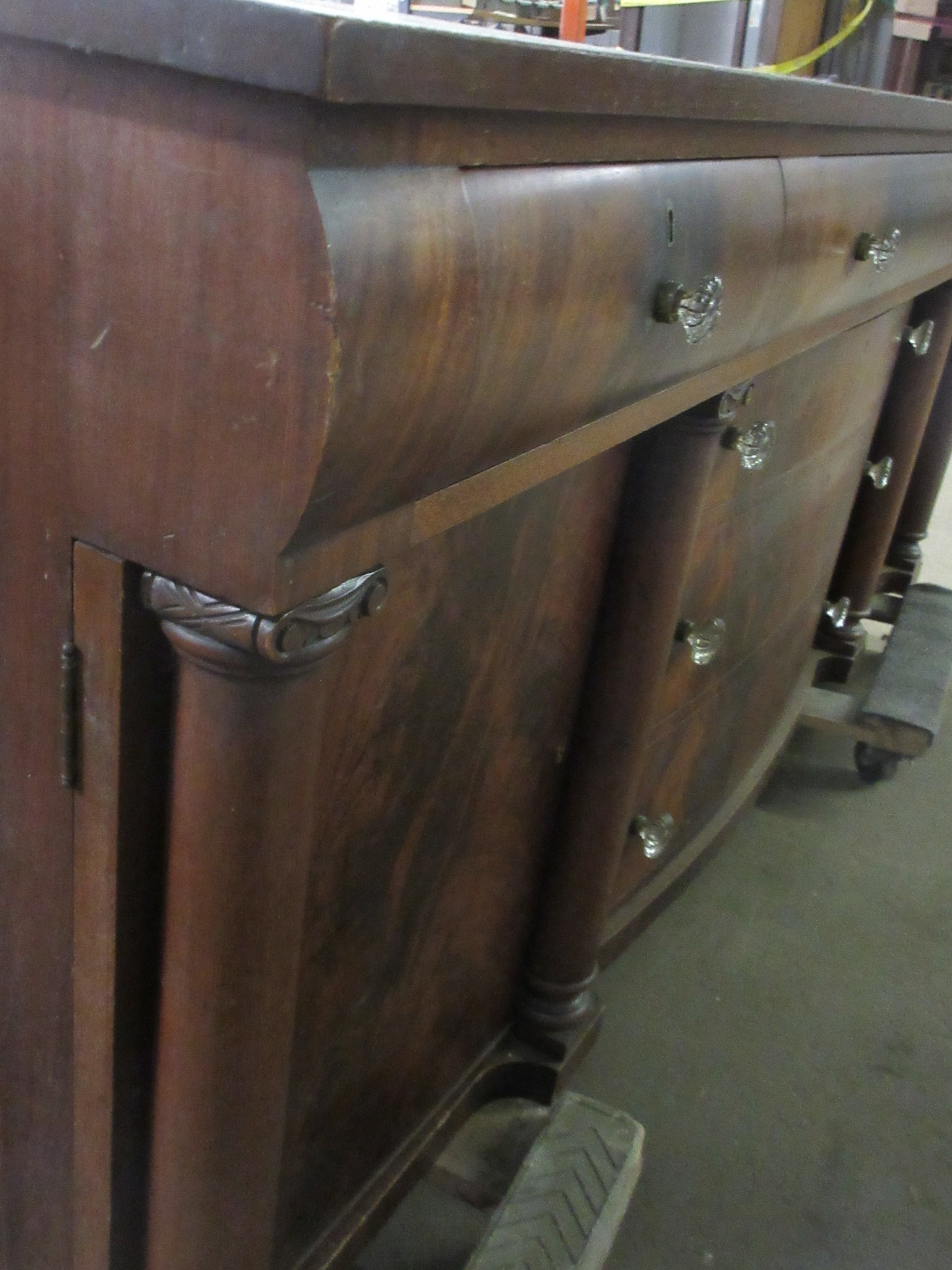 Vintage 7' Wood Six Drawer Sideboard with Storage