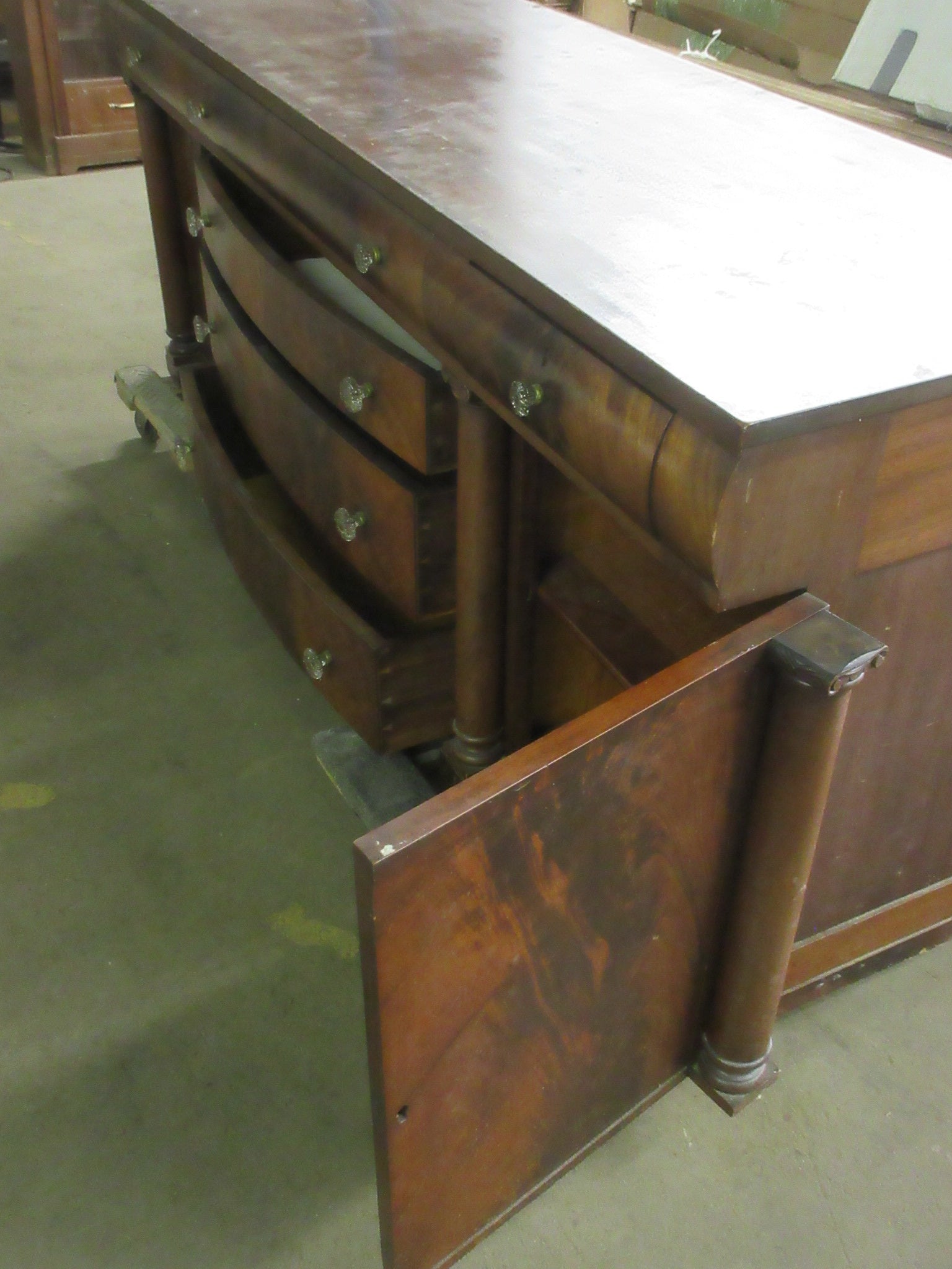 Vintage 7' Wood Six Drawer Sideboard with Storage