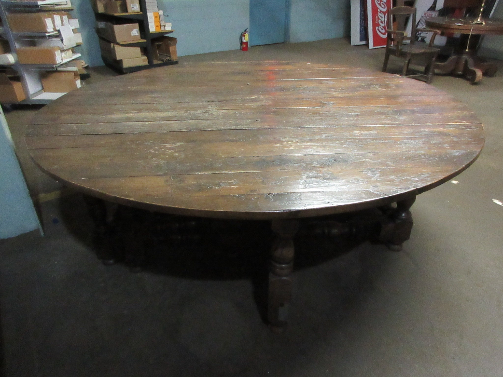 Antique Solid Wood Drop Leaf Dining Table with Storage