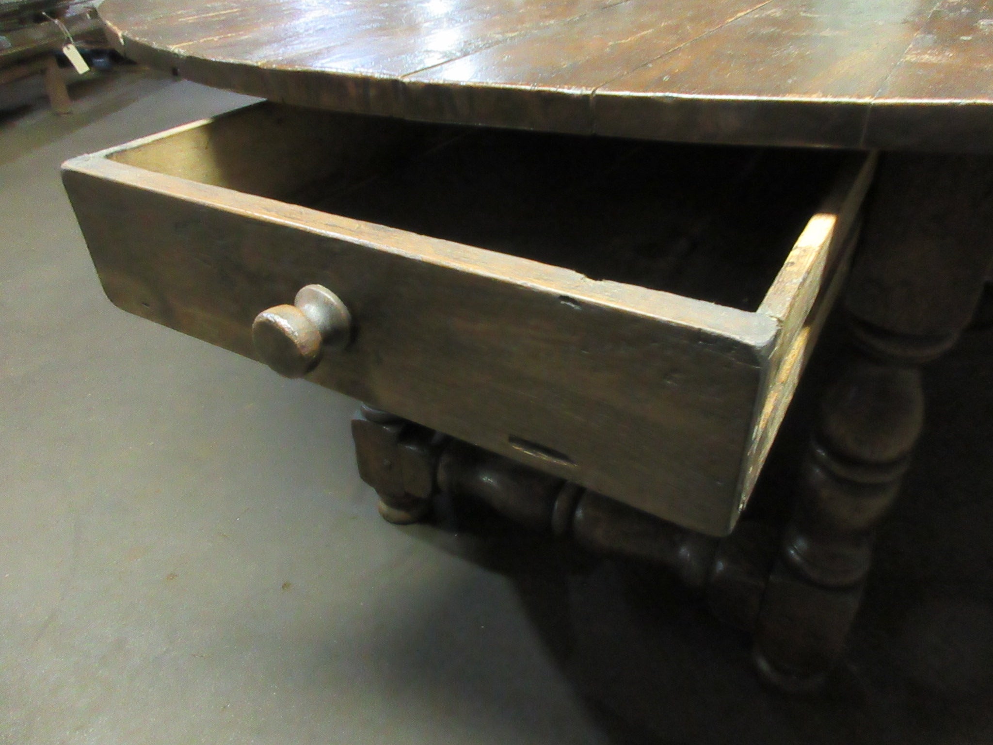Antique Solid Wood Drop Leaf Dining Table with Storage