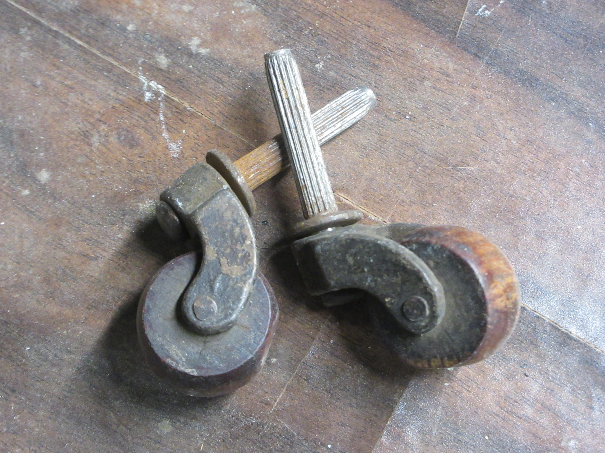 Pair of Vintage Wooden Casters