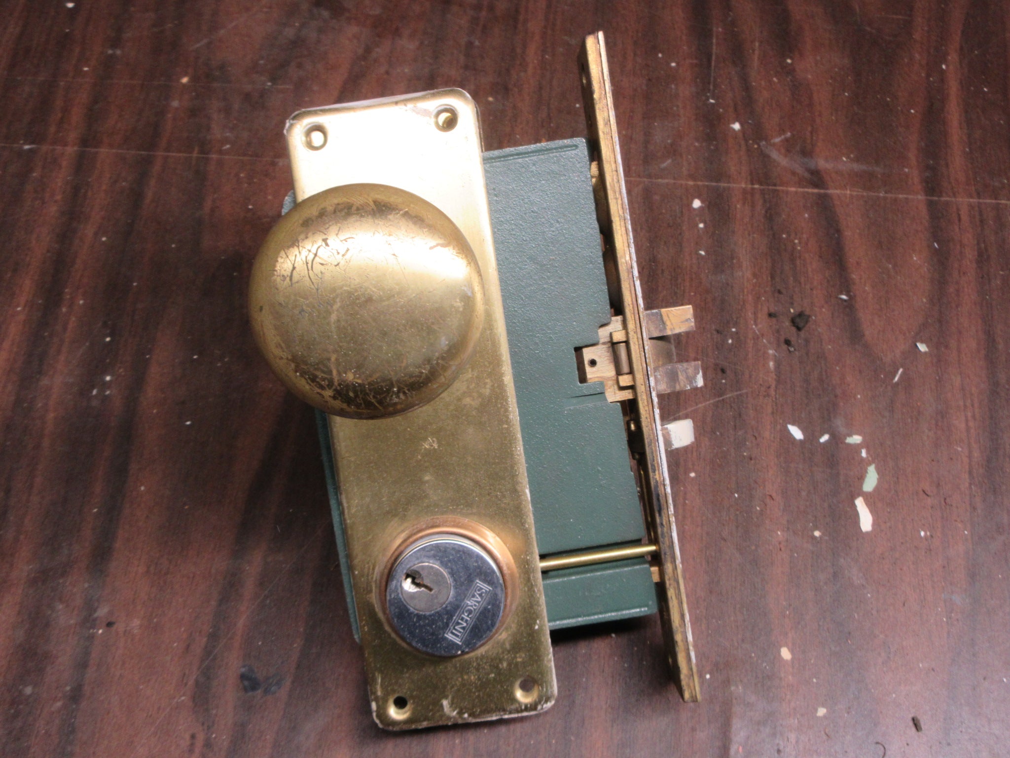 Vintage Brass Door Knob Set with Push Button Mortise