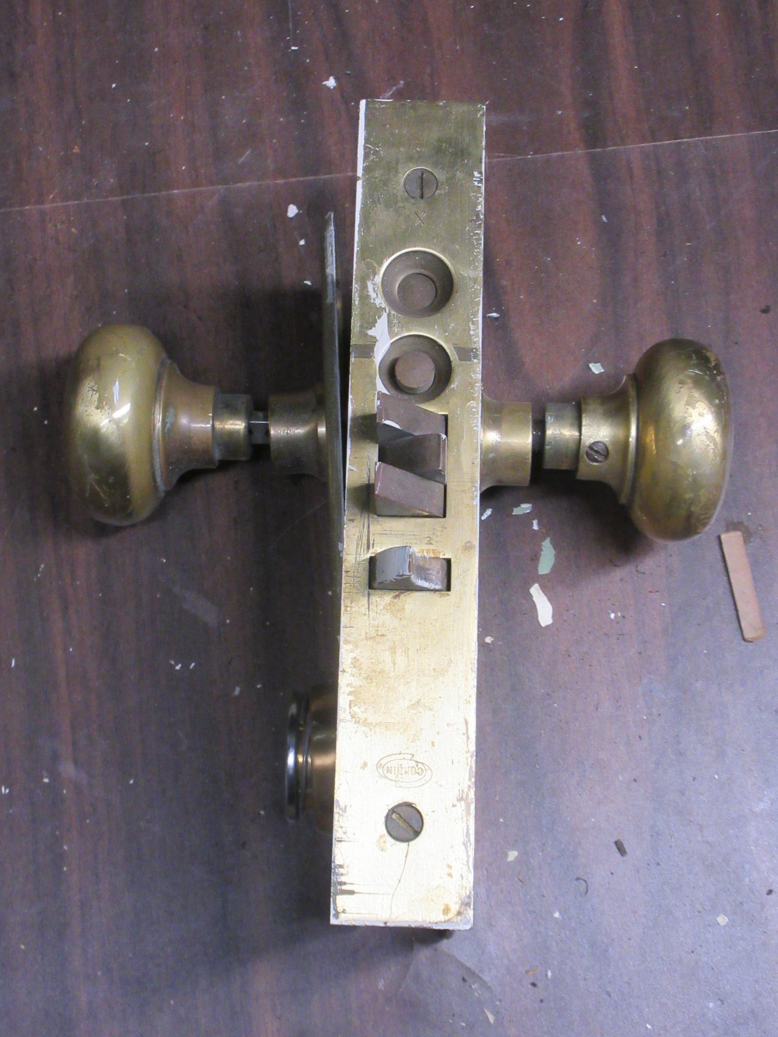 Vintage Brass Door Knob Set with Push Button Mortise
