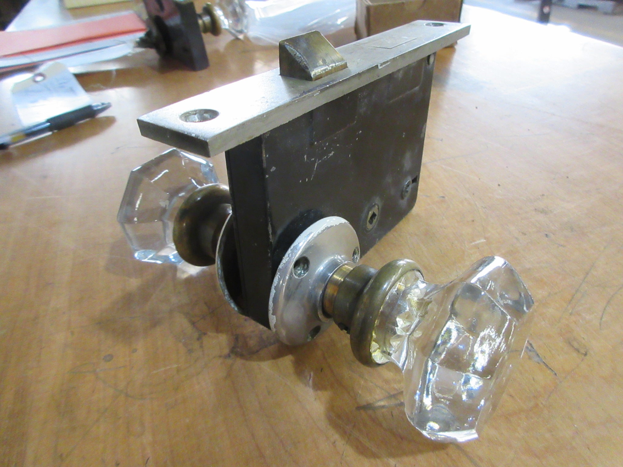 Vintage Glass Door Knob Set with Mortise