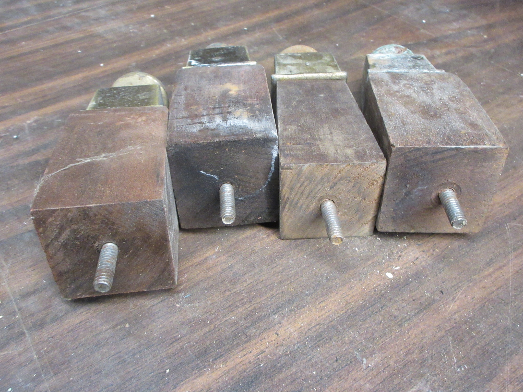 Vintage Wood and Brass Furniture Legs 4 1/4" (Set of Four)